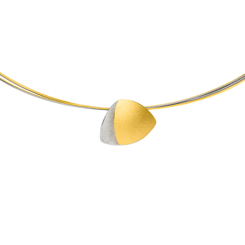 Manu Schmuck zilveren hanger met 22kt. goud aan een bicolor stalen spang