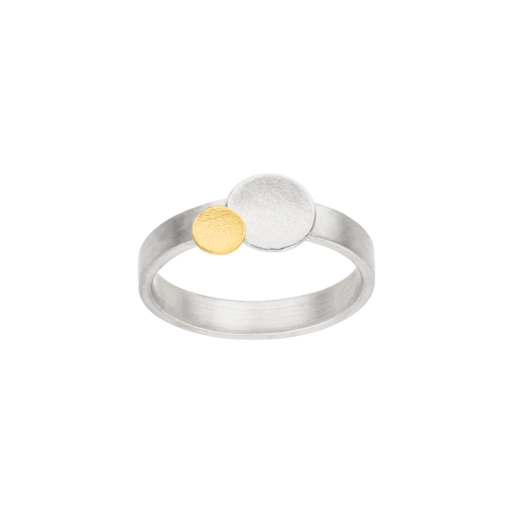 Manu Schmuck zilveren ring met 22kt. goud, twee cirkels