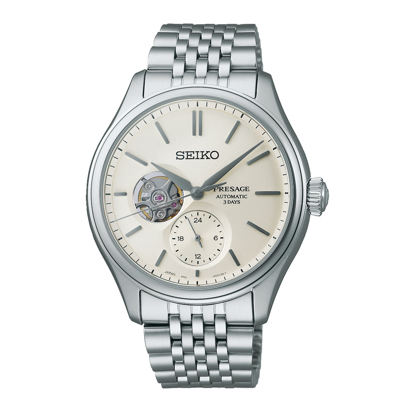 Dit is een herenhorloge van het merk Seiko. Het is een analoog horloge gemaakt van staal. De diameter van de kast is 40.2 mm en de kast is 13 mm dik.
De verdere specificaties van het horloge zijn als volgt:
Kastvorm: rond
Kastkleur: zilverkleurig
Kastmateriaal: staal
Bandbreedte: 20 mm
Bandlengte: 265.2 mm
Sluiting: vouwsluiting met drukker
Wijzerplaatkleur: wit
Glassoort: saffier glas
Waterdichtheid: 10 ATM
Techniek: automaat