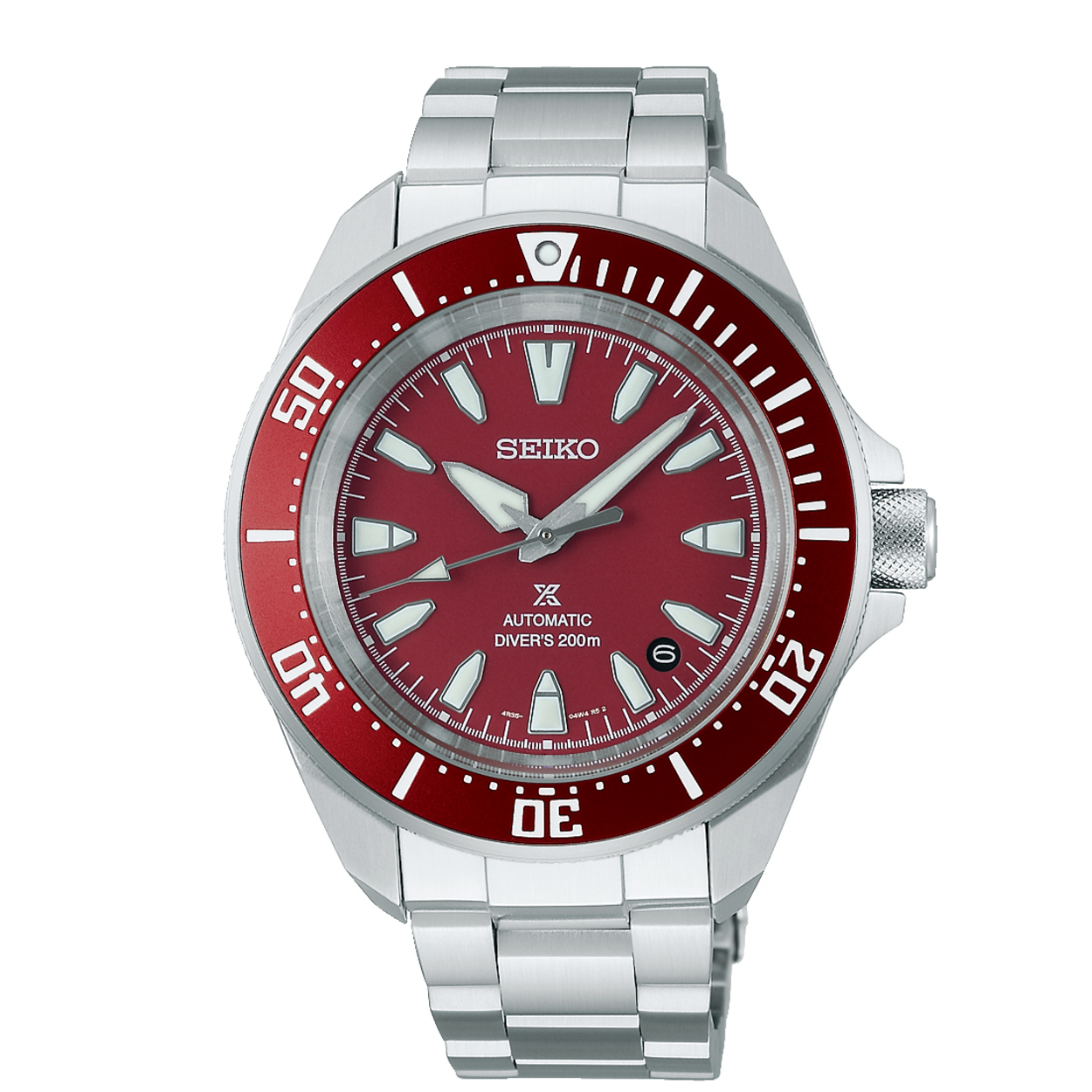 Die Herrenuhr Seiko besticht durch ihr auff&auml;lliges rotes Zifferblatt und silberfarbenes Edelstahlarmband. Mit automatischem Uhrwerk, analoger Anzeige und Streifenindizes ist sie bis 20 ATM wasserdicht. Das Geh&auml;use aus Edelstahl ist antiallergisch. Tragen Sie sie zu formellen Anl&auml;ssen oder eleganten Alltagslooks, um ein modisches Statement zu setzen. Perfekt f&uuml;r stilbewusste M&auml;nner.
