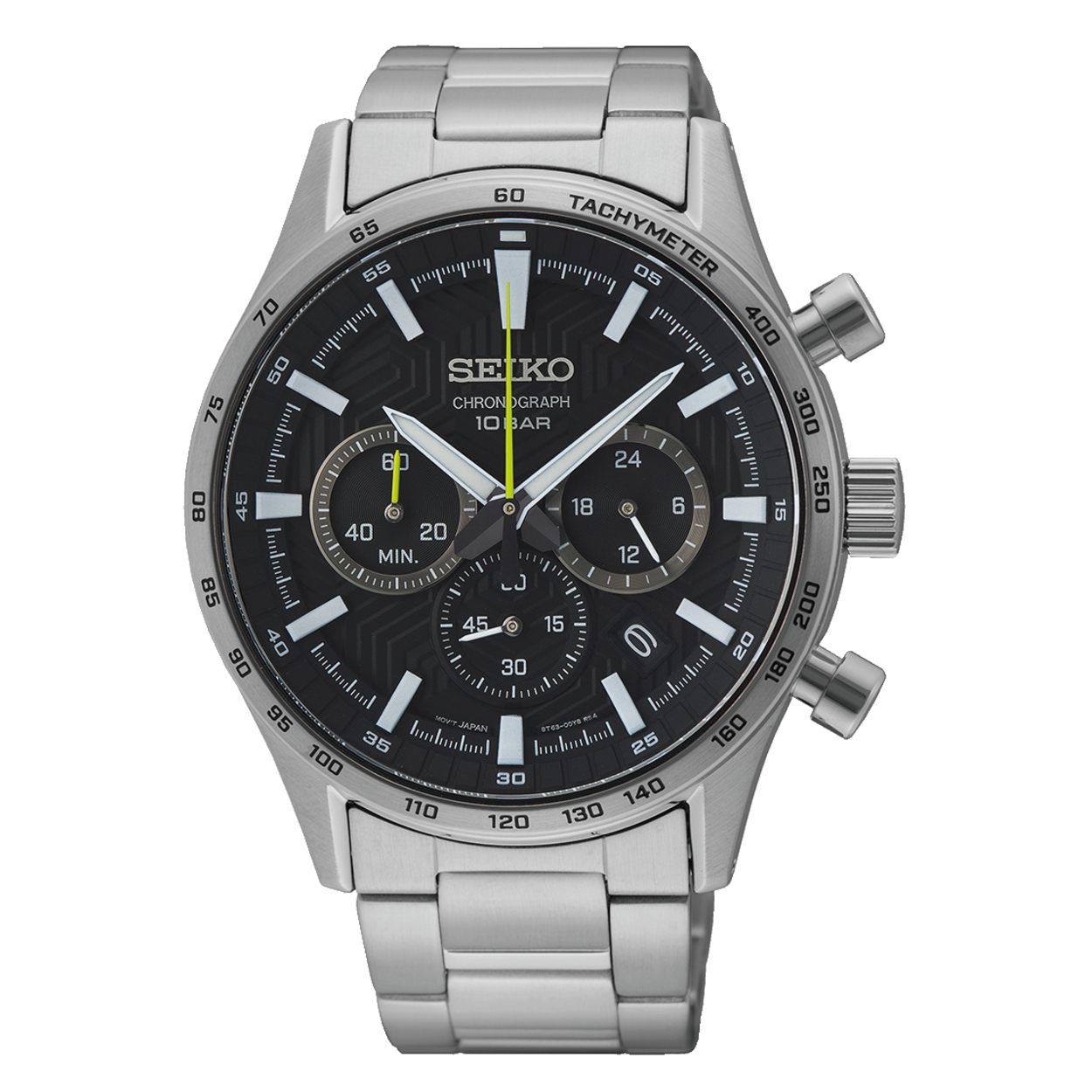 Dit is een herenhorloge van het merk Seiko. Het is een analoog horloge gemaakt van staal. De diameter van de kast is 43 mm en de kast is 12.5 mm dik.
De verdere specificaties van het horloge zijn als volgt:
Kastvorm: rond
Kastkleur: zilverkleurig
Kastmateriaal: staal
Bandbreedte: 20 mm
Bandlengte: 206 mm
Sluiting: vouwsluiting met drukker
Wijzerplaatkleur: zwart
Glassoort: saffier glas
Waterdichtheid: 10 ATM
Techniek: quartz