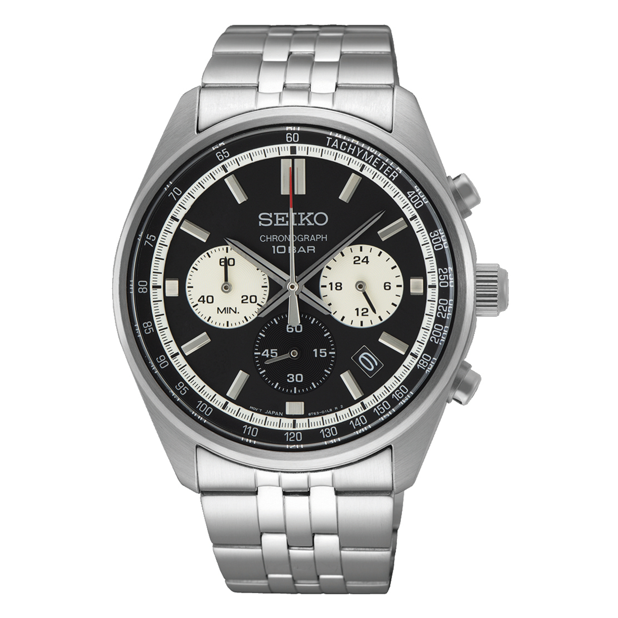 Dit is een herenhorloge van het merk Seiko. Het is een chronograaf horloge gemaakt van staal. De diameter van de kast is 41.5 mm en de kast is 12.1 mm dik.
De verdere specificaties van het horloge zijn als volgt:
Kastvorm: rond
Kastkleur: zilverkleurig
Kastmateriaal: staal
Bandbreedte: 22 mm
Bandlengte: 256.5 mm
Sluiting: vouwsluiting met drukker
Wijzerplaatkleur: zwart
Glassoort: hardlex mineraal glas
Waterdichtheid: 10 ATM
Techniek: quartz