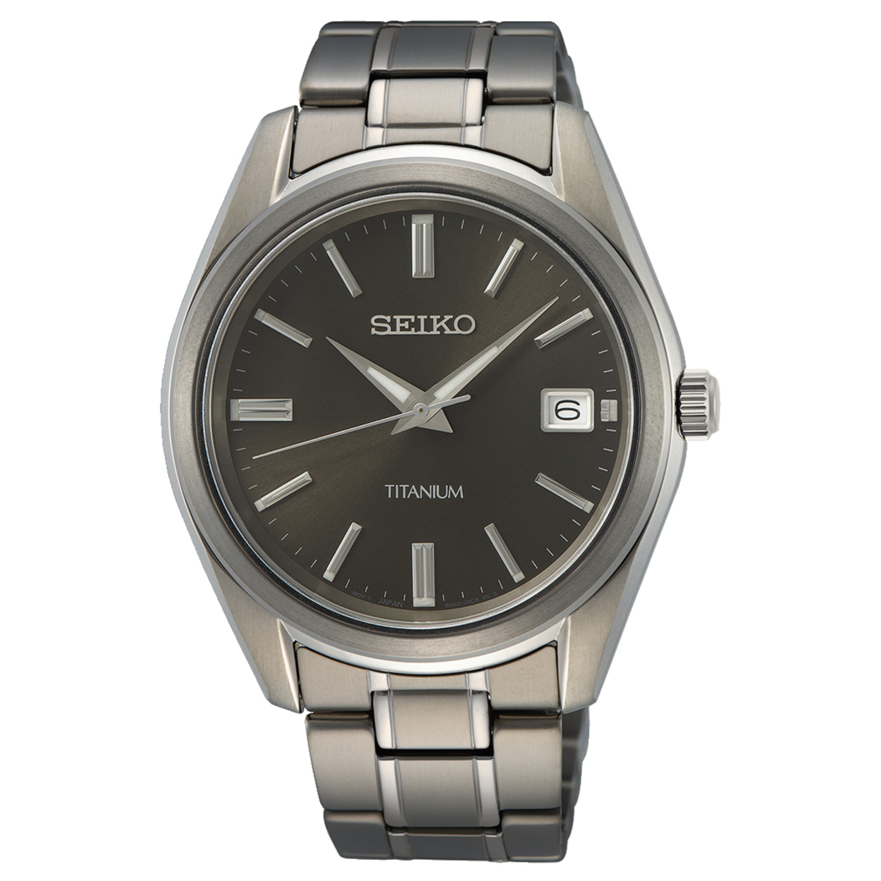 Titanium Seiko horloge met een antraciet wijzerplaat. Het horloge is voorzien van een saffier glas en is 10atm waterdicht