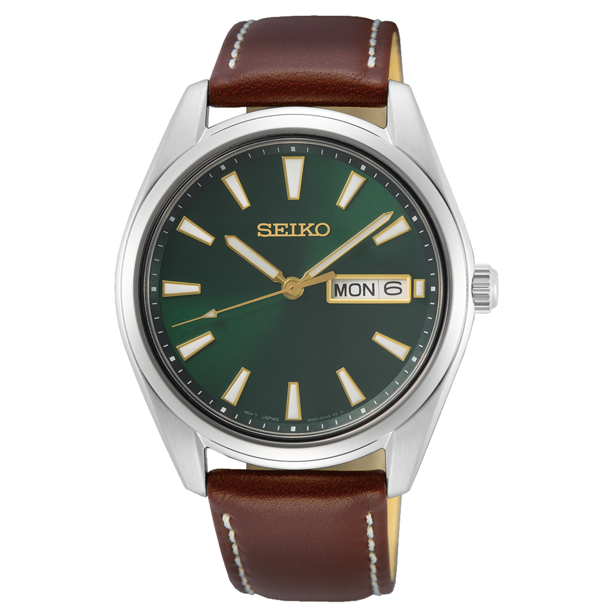 Seiko SUR449P1 horloge beschikt over een quartz uurwerk en een prachtige bruine band. De kleur van de kast van dit herenhorloge is zilverkleurig. Het glas van dit horloge is gemaakt van een sterk saffier glas glas. Dit prachtige horloge van Seiko is gemaakt van staal. De wijzerplaat is in de kleur groen.