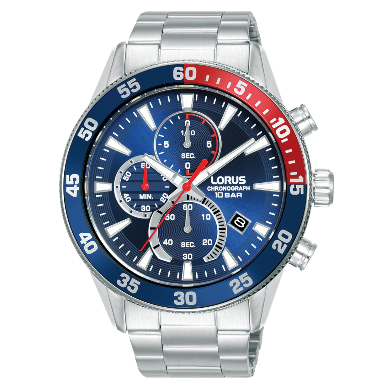 Dit is een herenhorloge van het merk Lorus. Het is een chronograaf horloge gemaakt van staal. De diameter van de kast is 45 mm en de kast is 11.9 mm dik.
De verdere specificaties van het horloge zijn als volgt:
Kastvorm: rond
Kastkleur: zilverkleurig
Kastmateriaal: staal
Bandbreedte: 22 mm
Bandlengte: 270 mm
Sluiting: vouwsluiting met drukker
Wijzerplaatkleur: blauw
Glassoort: hardlex mineraal glas
Waterdichtheid: 10 ATM
Techniek: quartz