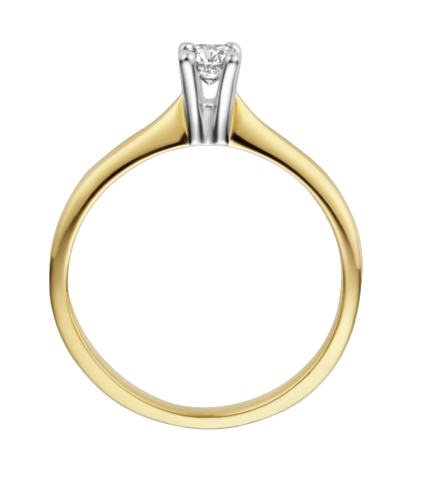 geelgouden ring met witgouden chaton 0.12crt diamant, maat 18