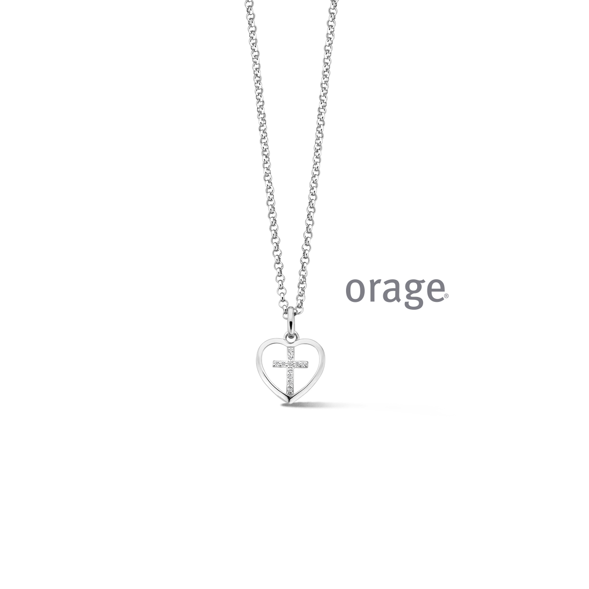 Orage Ketting hart kruis zilver