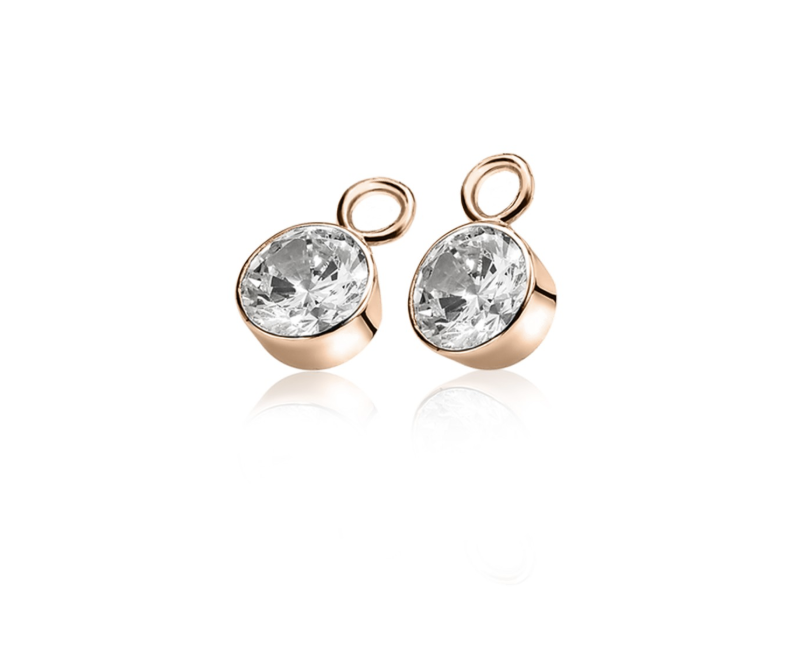 ZINZI zilveren ronde oorbedels ros&eacute; verguld (7mm) bezet met witte zirconia's. Hang ze sierlijk aan je zilveren Zinzi oorringen . De oorringen zijn niet bij de prijs inbegrepen. Vervaardigd van eerste gehalte zilver (925) en extra 14K ros&eacute; verguld.