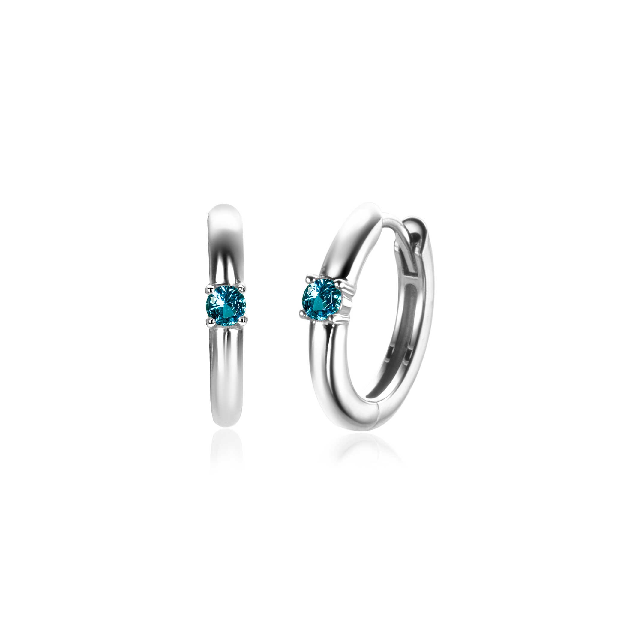MAART oorringen 13mm zilver met geboortesteen blauw aquamarijn zirconia