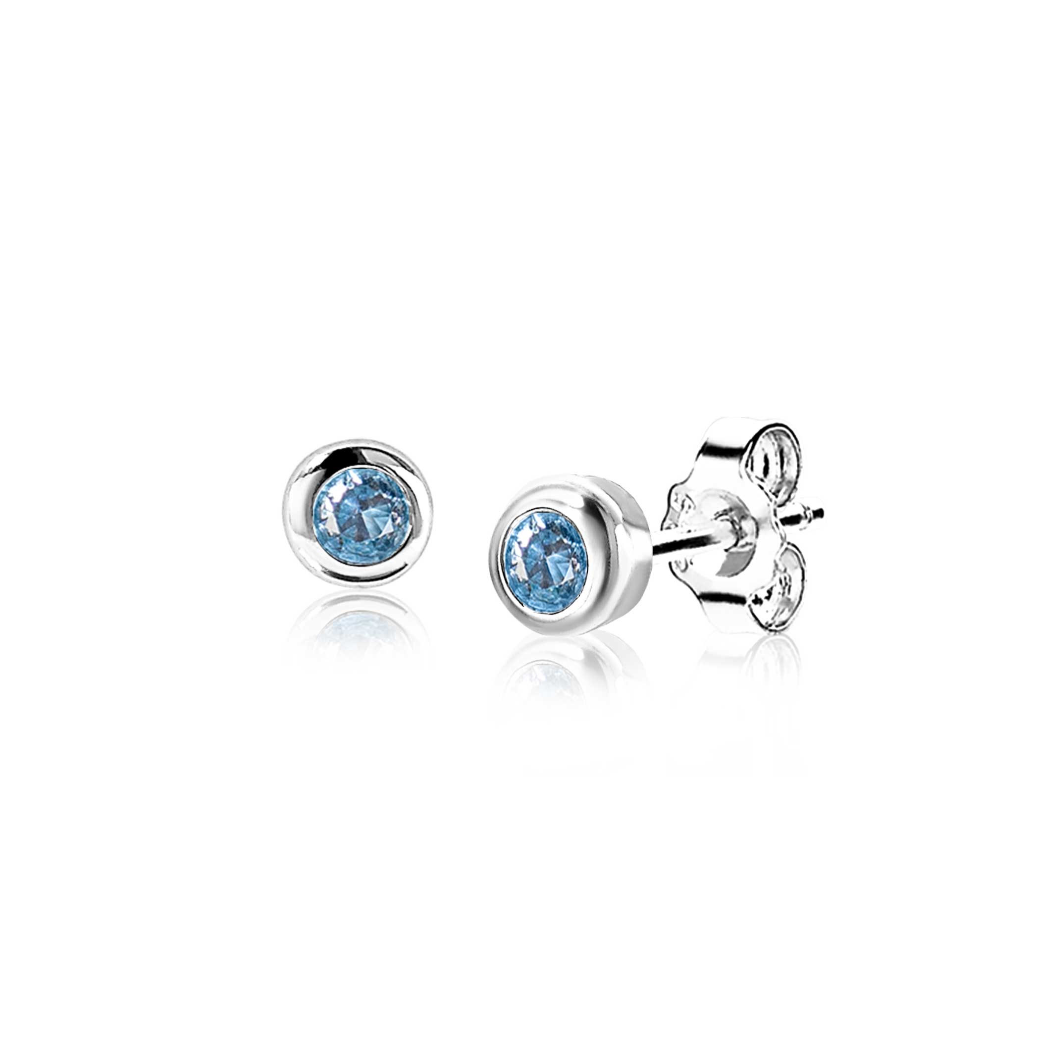 DECEMBER oorknoppen 4mm zilver met geboortesteen blauw topaas zirconia