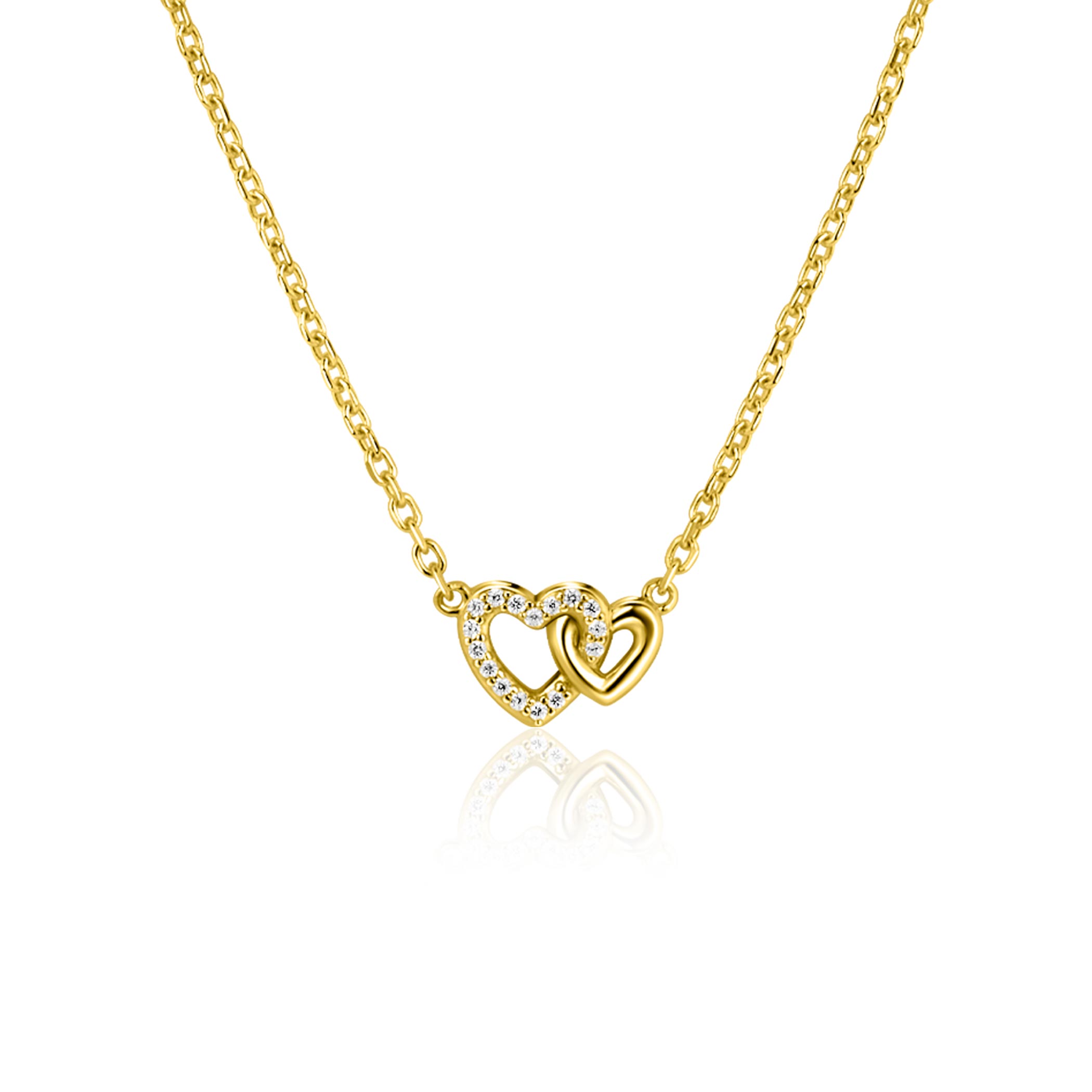 ZINZI gold plated zilveren ketting 42&ndash;45cm met verbonden hartjes, witte zirkonia's ZIC2493Y