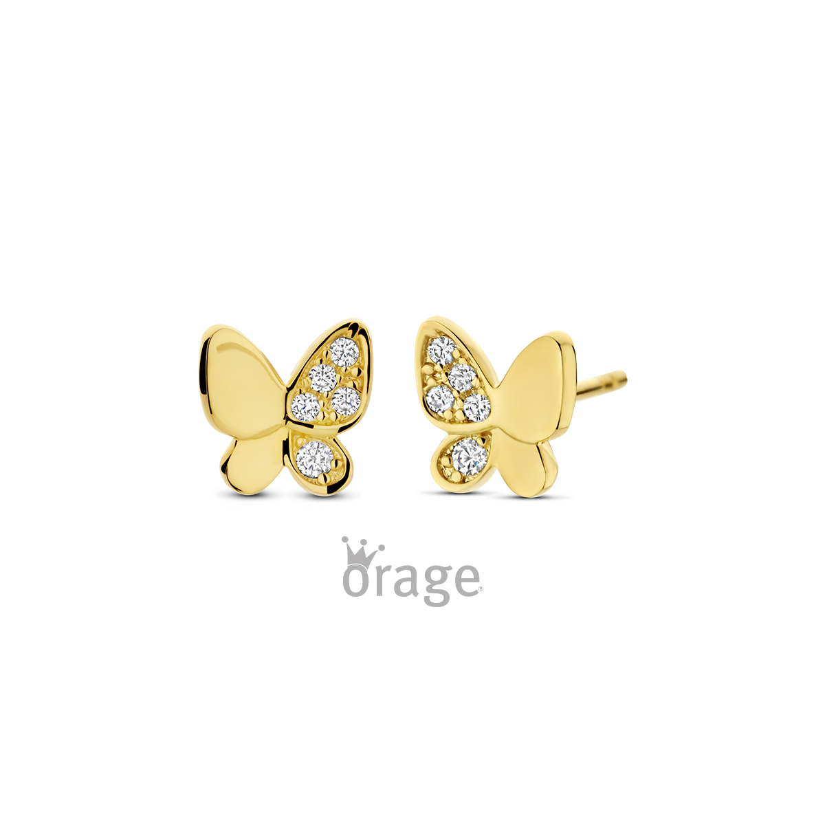 Orage Kids Oorringen vlinder verguld geel goud met zirkonia
