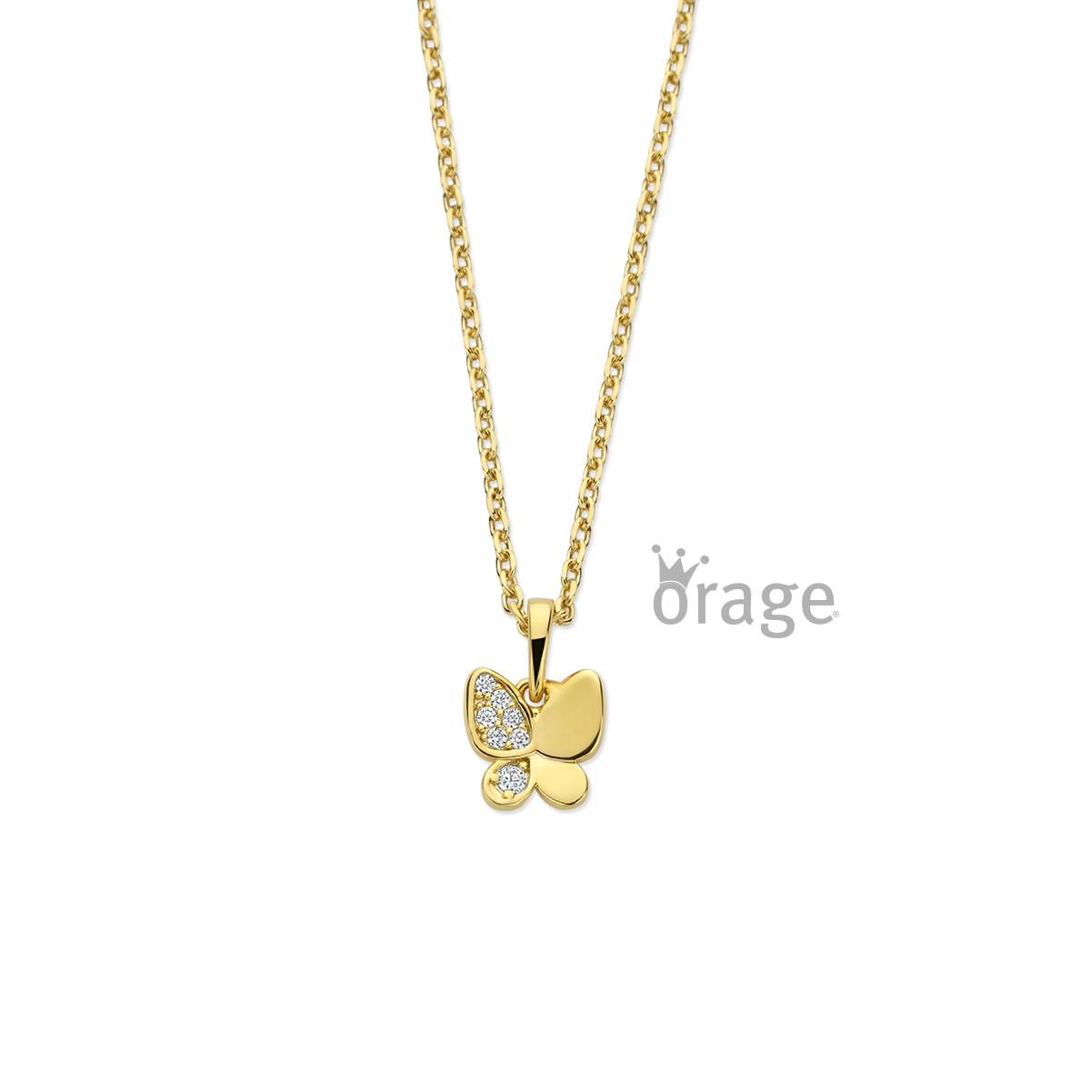 Orage Kids Ketting vlinder verguld geel goud met zirkonia