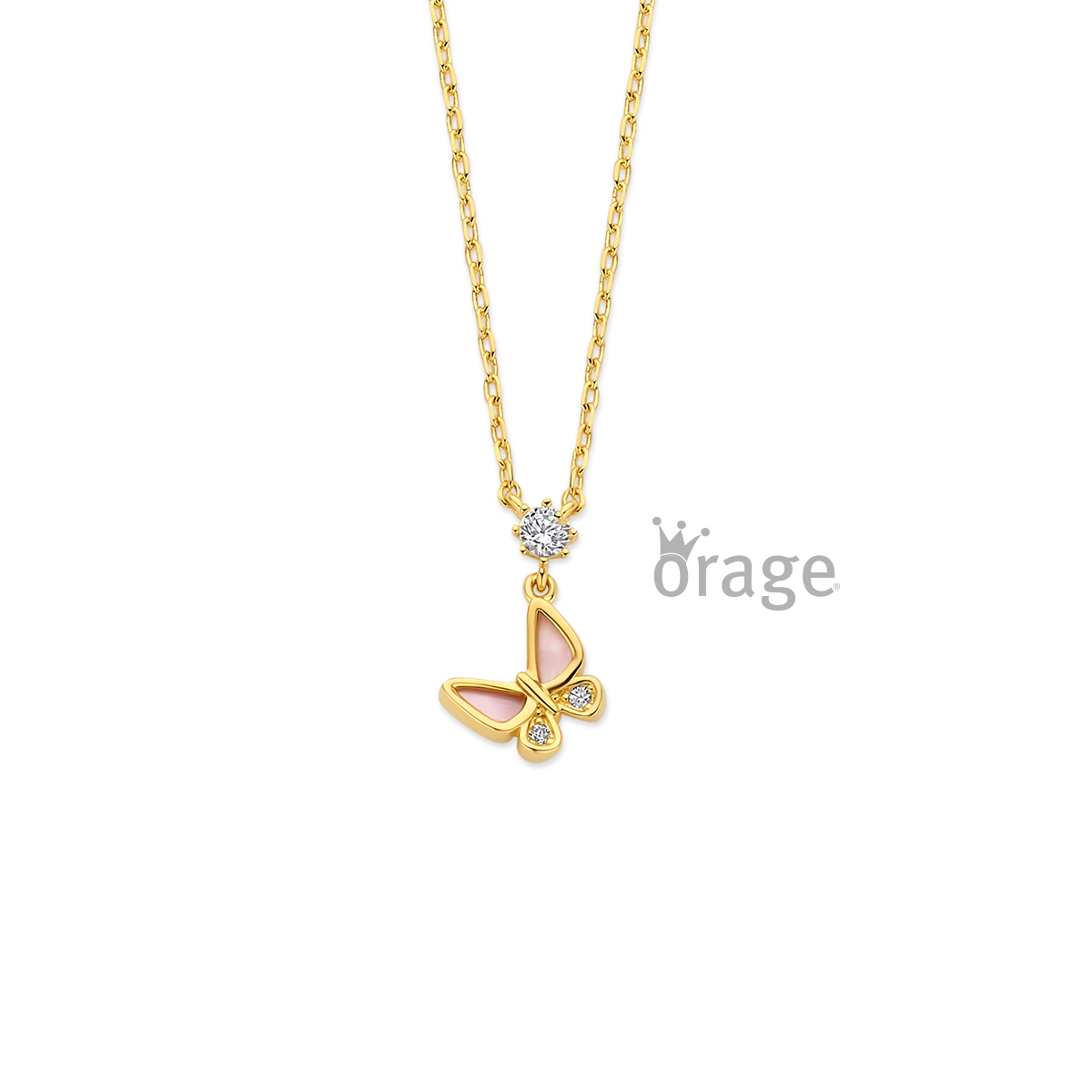 Orage Kids  Ketting vlinder verguld geel goud met zirkonia