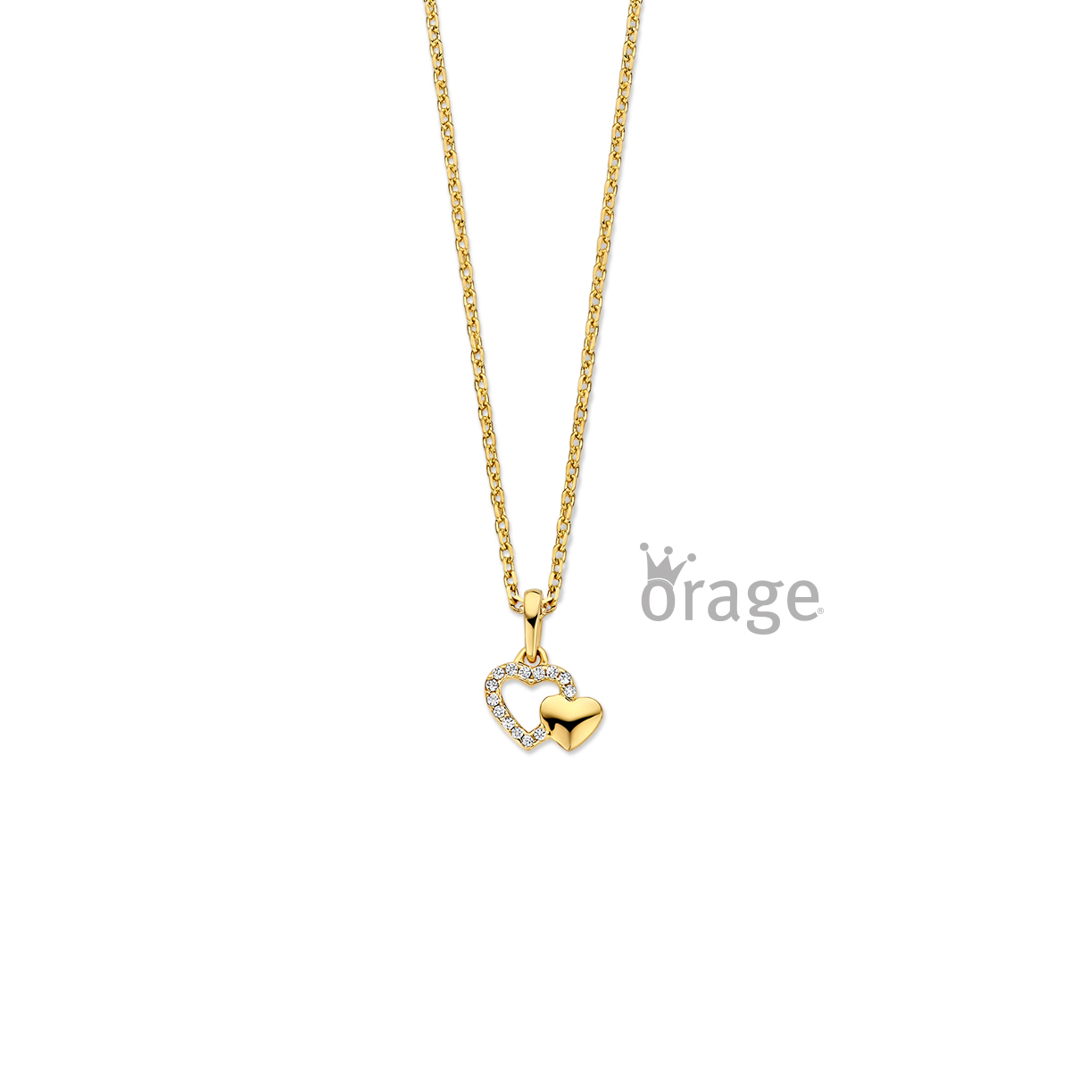 Orage Kids Ketting hart verguld geel goud met zirkonia
