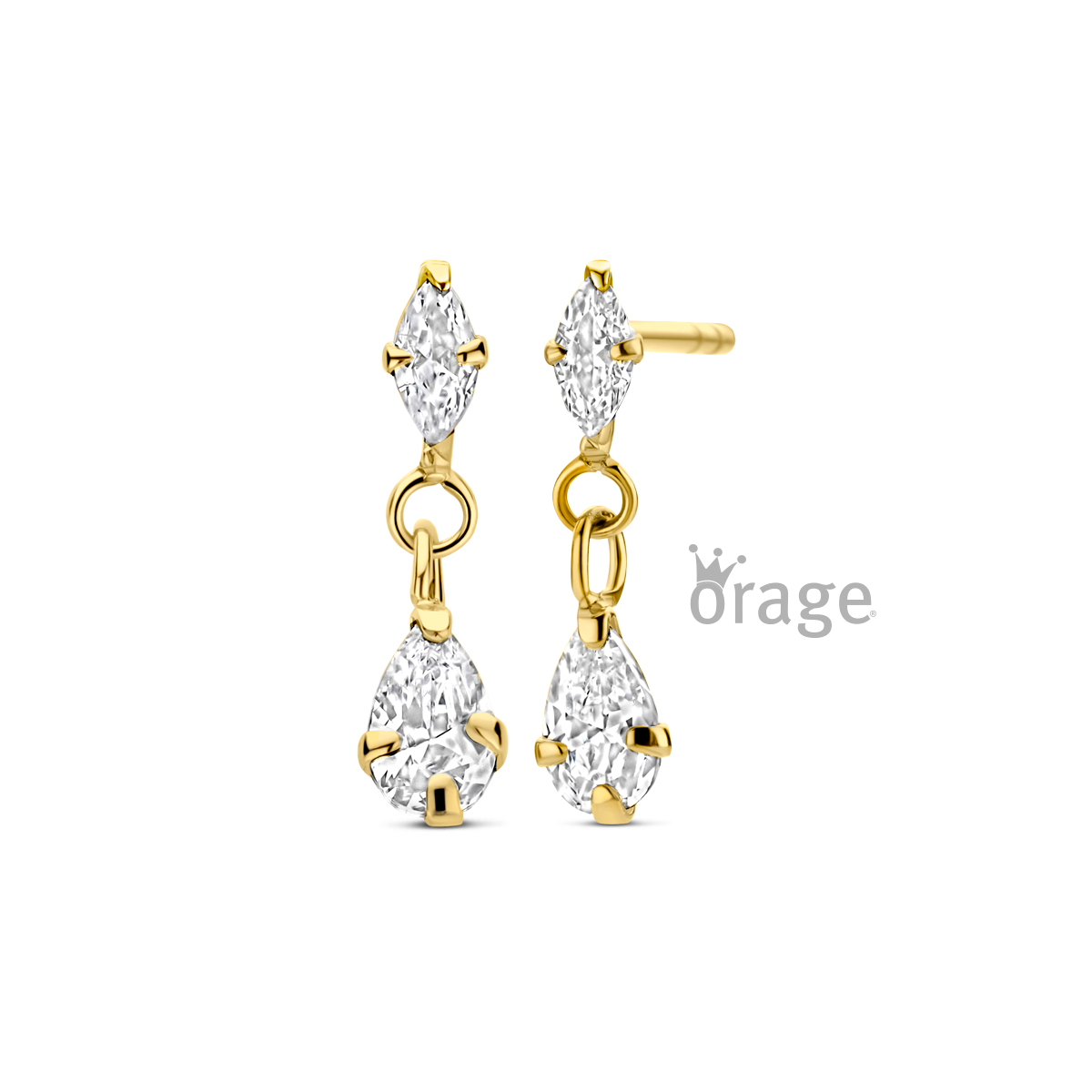 Orage Kids oorhanger verguld geel goud met zrikonia