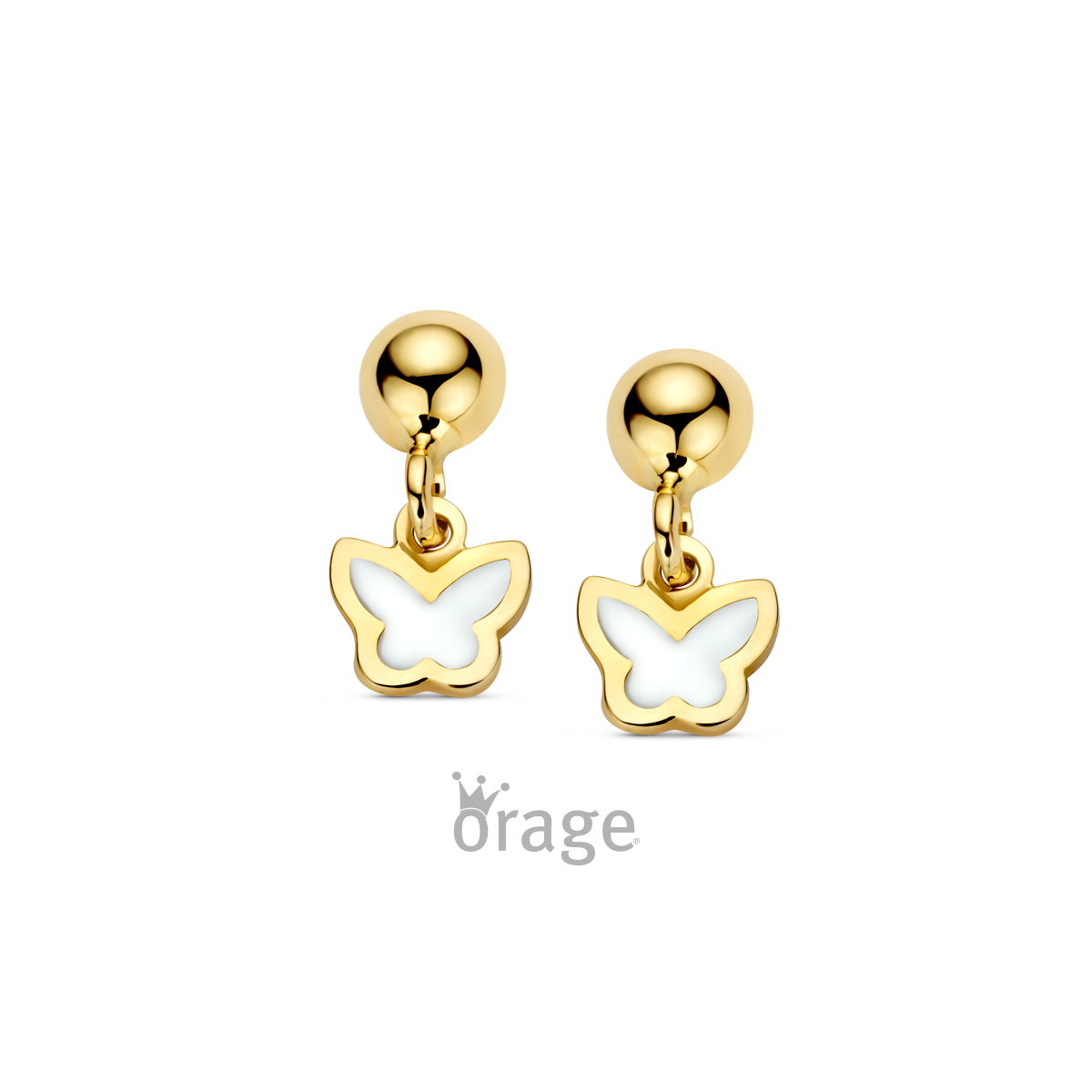 Orage Kids oorhangers vlinder 9kt geel goud 
