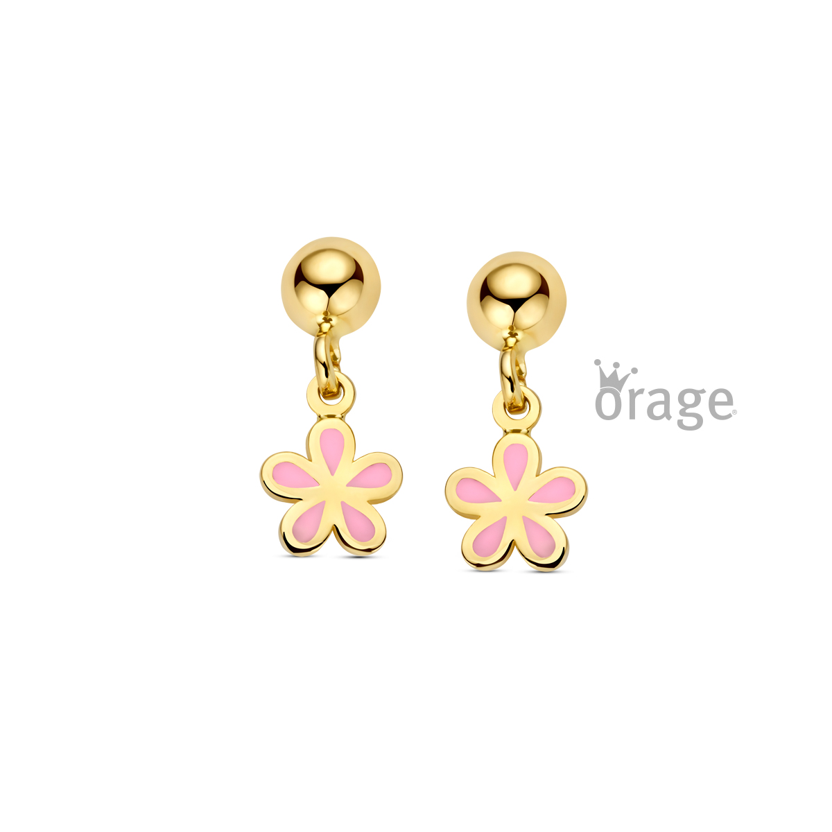 Orage Kids oorhangers bloem 9kt geel goud 