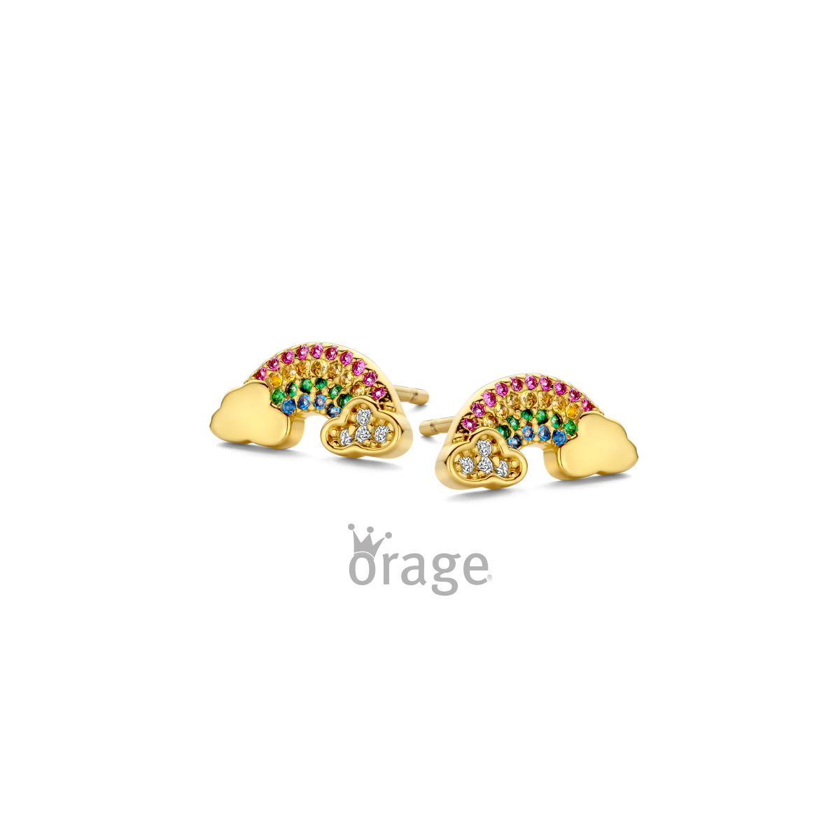 Orage Kids oorstekers regenboog/wolk verguld geel goud