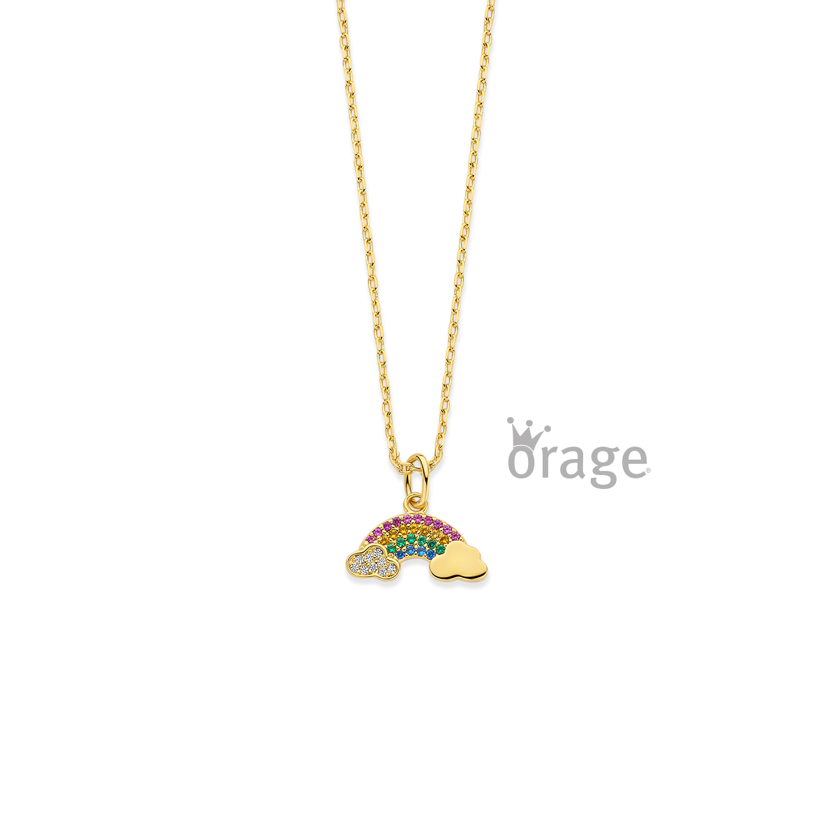 Orage Kids regenboog/wolk Ketting verguld geel goud 