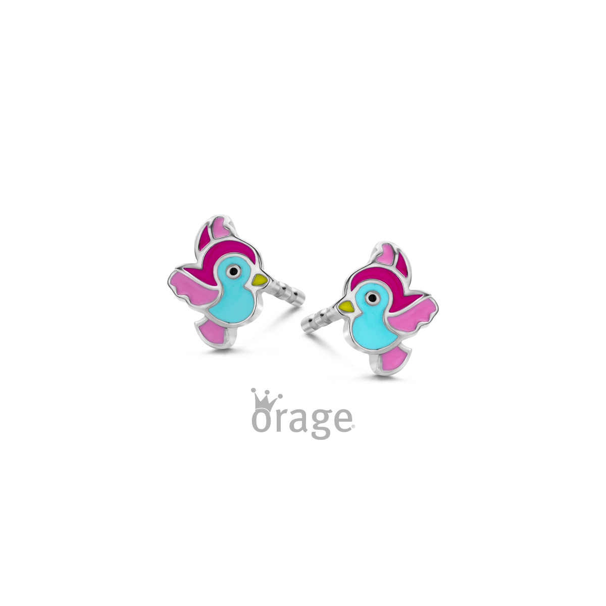 Orage Kids oorstekers vogel multicolor zilver