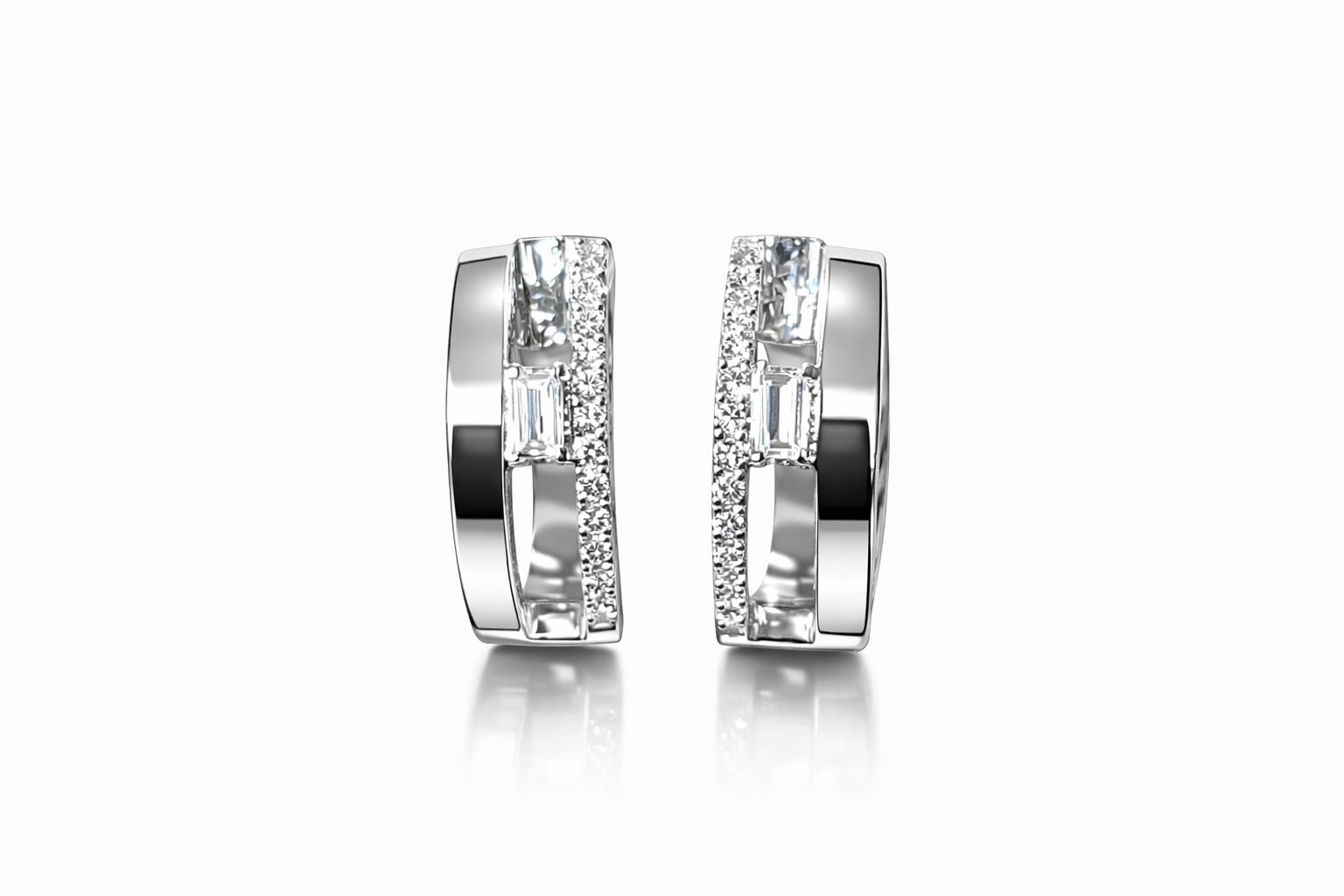 14krt witgouden oorsieraden 28-0.13 H SI/2-0.07 baguette