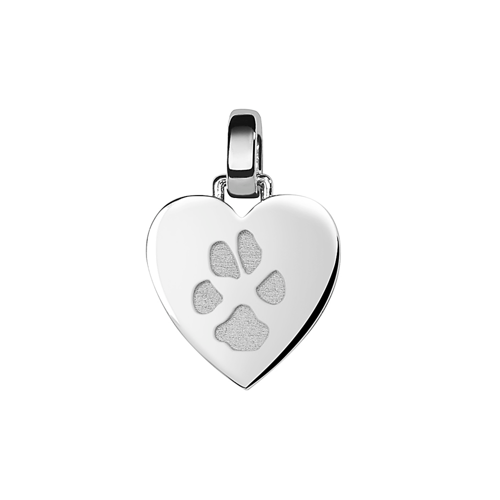 Hart dierenpoot hangertje. Het pootafdrukje van uw dierbare huisdier wordt in het sieraad gelaserd. We kunnen het pootje vergroten of verkleinen zodat het precies in de gewenste hanger past. U kunt er ook nog voor kiezen om het pootafdrukje te vullen met as.