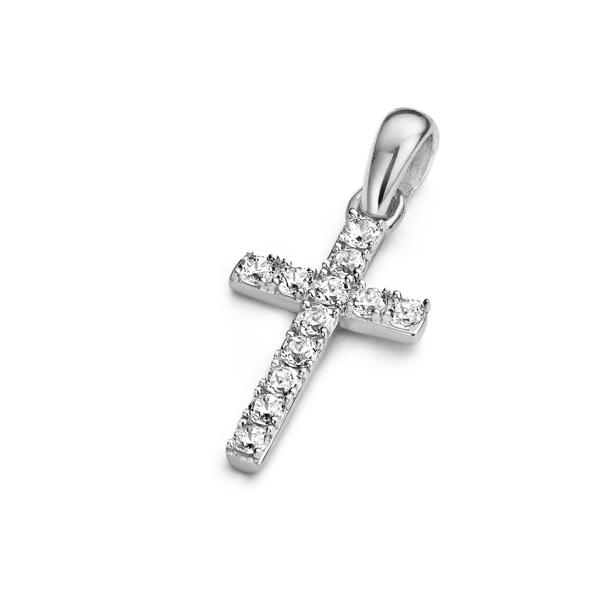 Zilveren kruisje hanger gezet met zirkoontjes.
