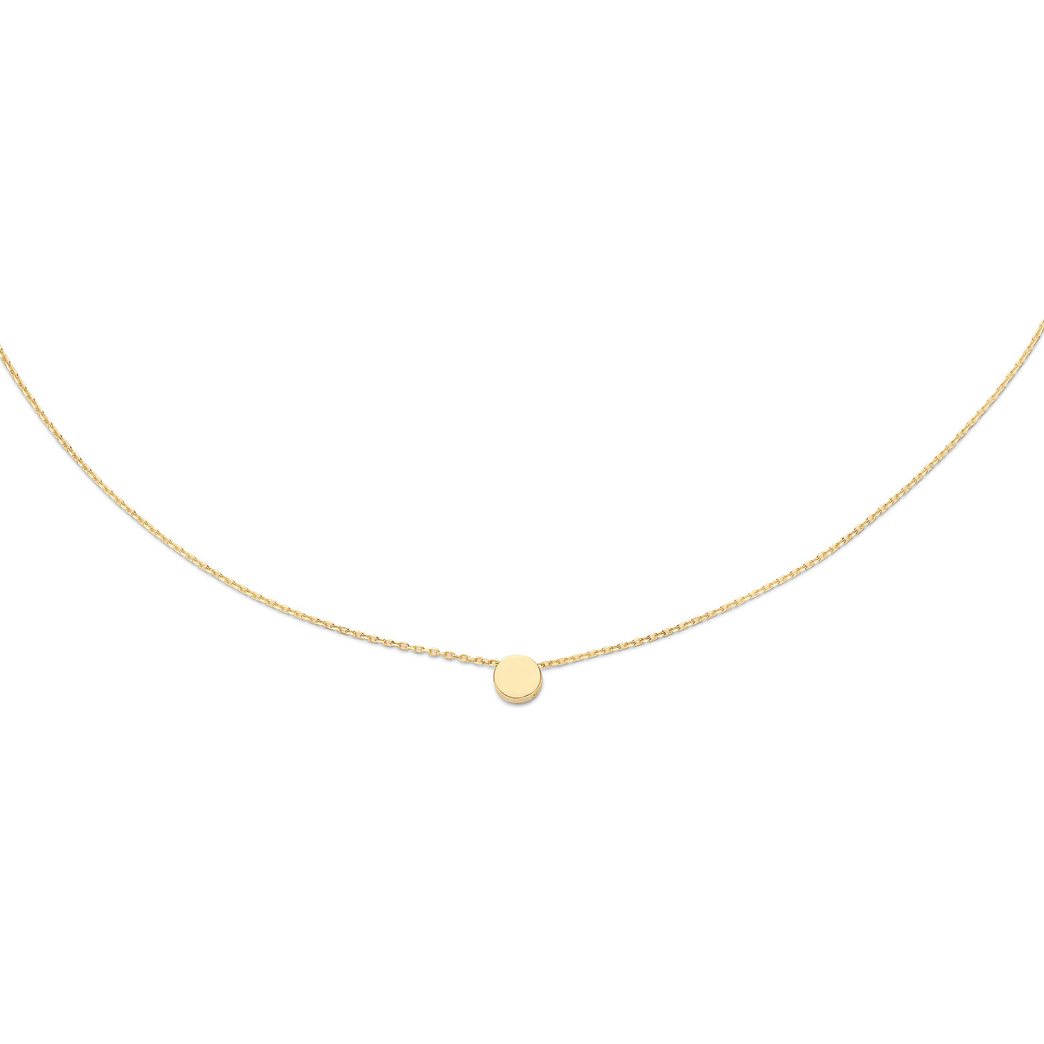 Gouden collier met cirkelhanger, draaglengten 41-43-45cm.