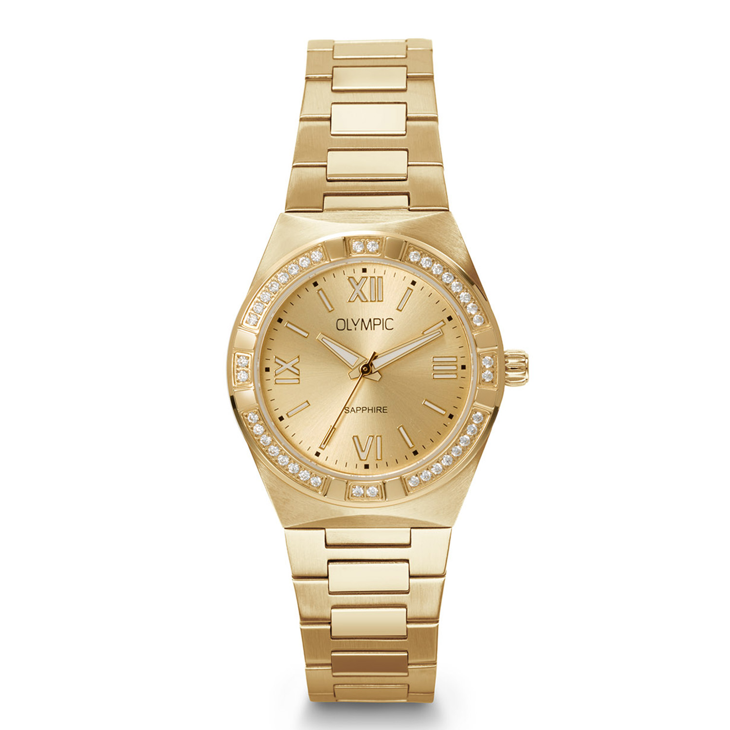 Olympic OL73DDD002 Shine Horloge Dames Staal 29mm 
Dit unieke Olympic model met artikelnummer: OL73DDD002 is een chique dameshorloge. Het horloge heeft een stalen ronde goudkleurige kast met een opvallende goudkleurige bezel en een goudkleurige sunray wijzerplaat met strepen en romeinse cijfers. Aan de kast zit een goudkleurige stalen schakelband met een vouwsluiting. Het horloge heeft een saffierglas, een doorsnee van 29mm en is 5ATM.

Het merk:
Een mooi horloge hoeft niet duur te zijn! Het Nederlandse horlogemerk Olympic levert stoere chronografen, slimline series, digitale uurwerken en elegante dameshorloges. De prijs-kwaliteitverhouding staat bij Olympic hoog in het vaandel met prijzen die uiteenlopen van &euro; 34,95 tot en met &euro; 169,00.

100% Nederlands ontwerp, waterdicht en standaard 3 jaar fabrieksgarantie.

Specificaties:
- Ronde kast 29mm
- Goudkleurige wijzerplaat
- Stalen goudkleurige schakelband
- 5ATM 
- Standaard 3 jaar fabrieksgarantie
- Saffierglas