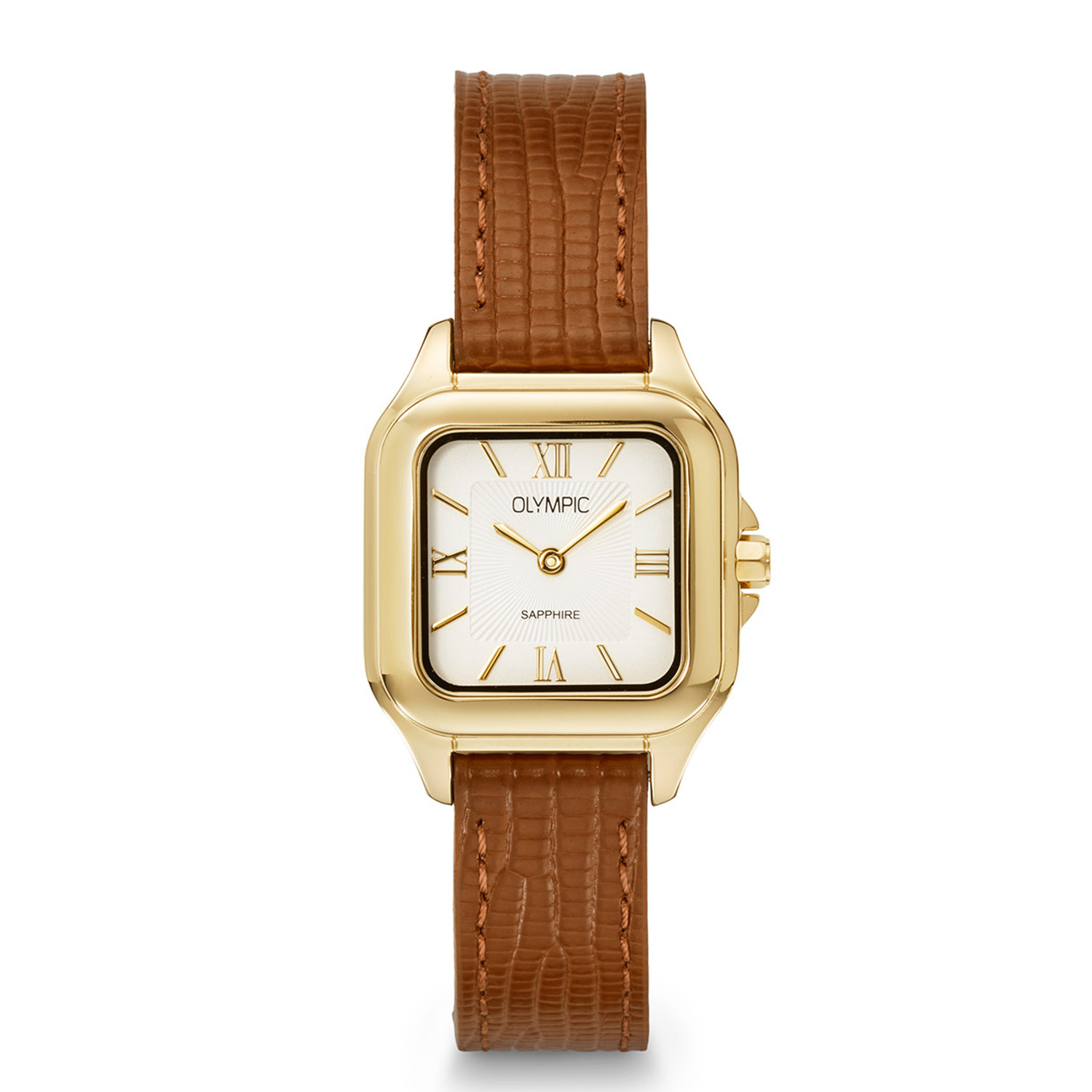 Olympic OL73DDL002 Radiant Horloge Dames Staal 26mm 
Dit unieke Olympic model met artikelnummer: OL73DDL002 is een chique dameshorloge. Het horloge heeft een stalen vierkante goudkleurige kast met een zilverwitte wijzerplaat met strepen en romeinse cijfers. Aan de kast zit een bruine lerenband met een gespsluiting. Het horloge heeft een saffierglas, een doorsnee van 26mm en is 5ATM.

Het merk:
Een mooi horloge hoeft niet duur te zijn! Het Nederlandse horlogemerk Olympic levert stoere chronografen, slimline series, digitale uurwerken en elegante dameshorloges. De prijs-kwaliteitverhouding staat bij Olympic hoog in het vaandel met prijzen die uiteenlopen van &euro; 34,95 tot en met &euro; 169,00.

100% Nederlands ontwerp, waterdicht en standaard 3 jaar fabrieksgarantie.

Specificaties:
- Vierkante kast 26mm
- Zilverwitte wijzerplaat
- Bruine lerenband
- 5ATM 
- Standaard 3 jaar fabrieksgarantie
- Saffierglas