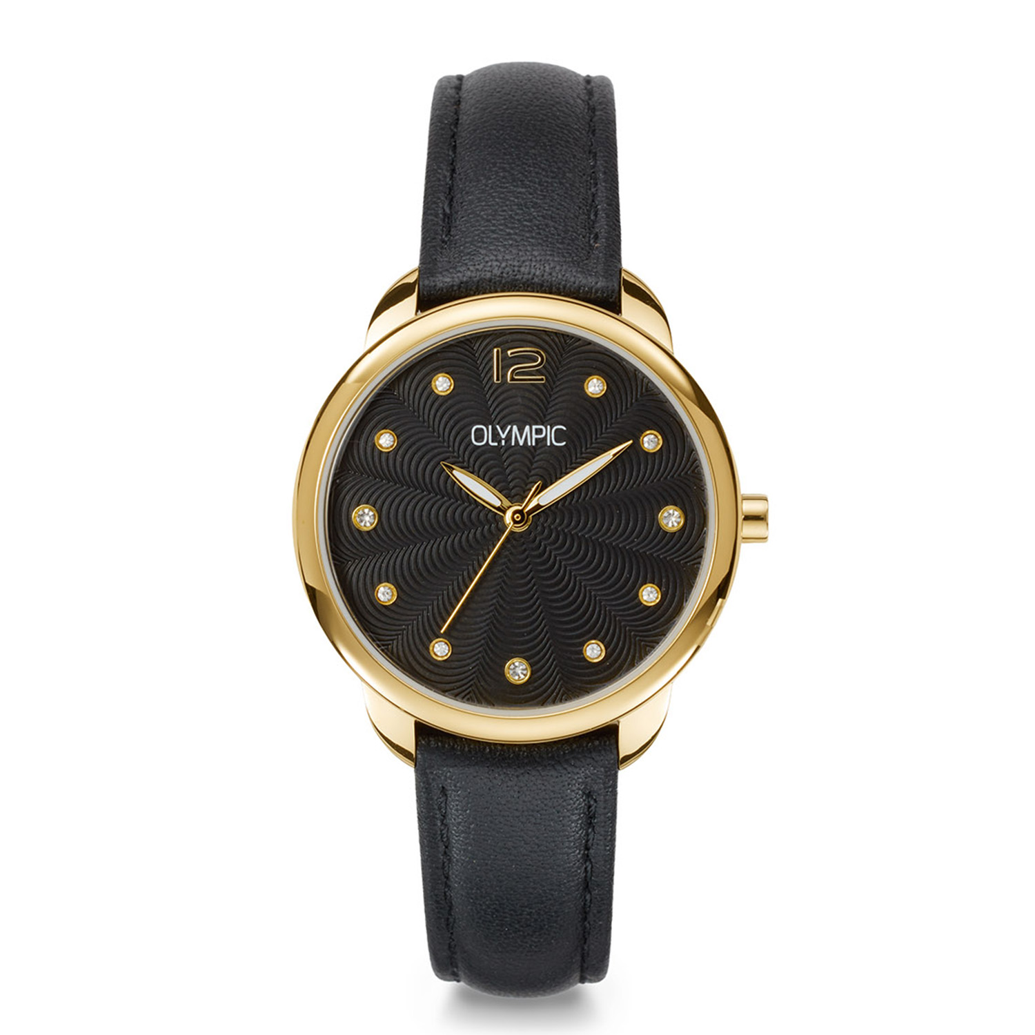 Olympic OL82DDL002 Sofia Horloge Dames Staal 30mm 
Dit unieke Olympic model met artikelnummer: OL82DDL002 is een net dameshorloge. Het horloge heeft een stalen goudkleurig ronde kast met een gladde bezel en een zwarte wijzerplaat met kristallen als uursaanduiding. Aan de kast zit een zwarte lerenband met een gespsluiting. Het horloge heeft een mineraalglas, een doorsnee van 30mm en is 5ATM.

Het merk:
Een mooi horloge hoeft niet duur te zijn! Het Nederlandse horlogemerk Olympic levert stoere chronografen, slimline series, digitale uurwerken en elegante dameshorloges. De prijs-kwaliteitverhouding staat bij Olympic hoog in het vaandel met prijzen die uiteenlopen van &euro; 34,95 tot en met &euro; 169,00.

100% Nederlands ontwerp, waterdicht en standaard 3 jaar fabrieksgarantie.

Specificaties:
- Ronde kast 30mm
- Zwarte wijzerplaat
- Zwarte lerenband
- 5ATM 
- Standaard 3 jaar fabrieksgarantie
- Mineraalglas