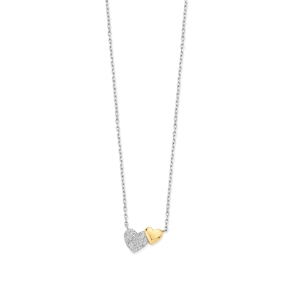 Naiomy Bicolor Zilveren Halsketting met Hartjes (model N6I70) heeft een elegante goud-zilver kleur en is gemaakt van 925 sterling zilver. Deze nikkelvrije ketting van 450 mm is perfect om een verfijnde touch aan elke outfit toe te voegen. Draag hem op een eenvoudige blouse of jurk om de hartjes echt te laten stralen.
