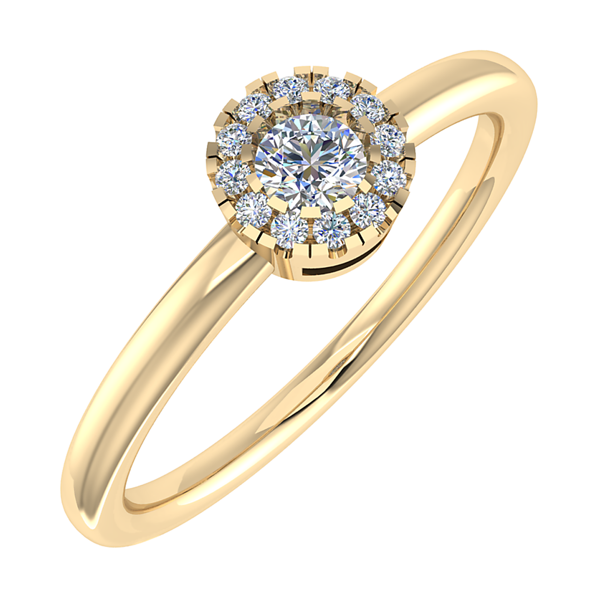 De 18 karaat halo solitaire diamanten ring modelnummer VRF 1047 is een prachtige gouden ring van maat 53. De ring is voorzien van een sprankelende briljant geslepen diamant van 0,10 karaat met SI1 zuiverheid en G-kleur. Draag deze elegante ring voor speciale gelegenheden of dagelijks voor een verfijnde look. Perfect cadeau-idee!