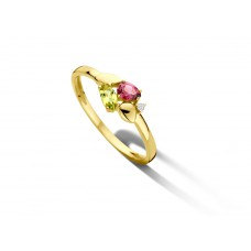 Ring 18 kt met peridot en rhodolite 