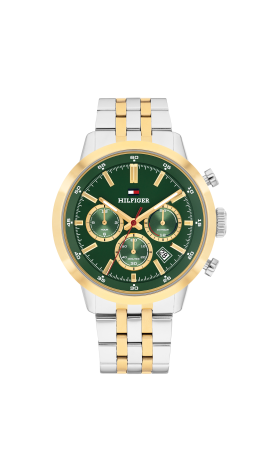 TH dual time-bicolor band en kast-groene wijzerplaat-datum-43mm-5atm