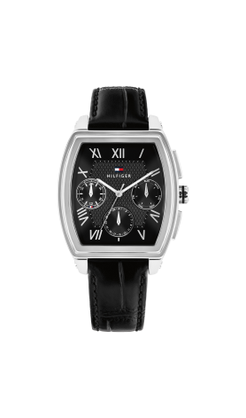 TH multi-kast staal-zwart lederen band-zwarte wijzerplaat-36mm-3atm