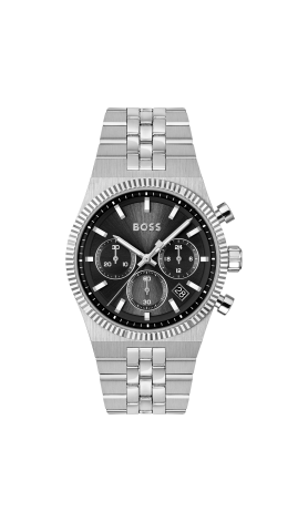 Uurwerk Boss chrono-kast en band staal-zwarte wijzerplaat-41mm-5atm