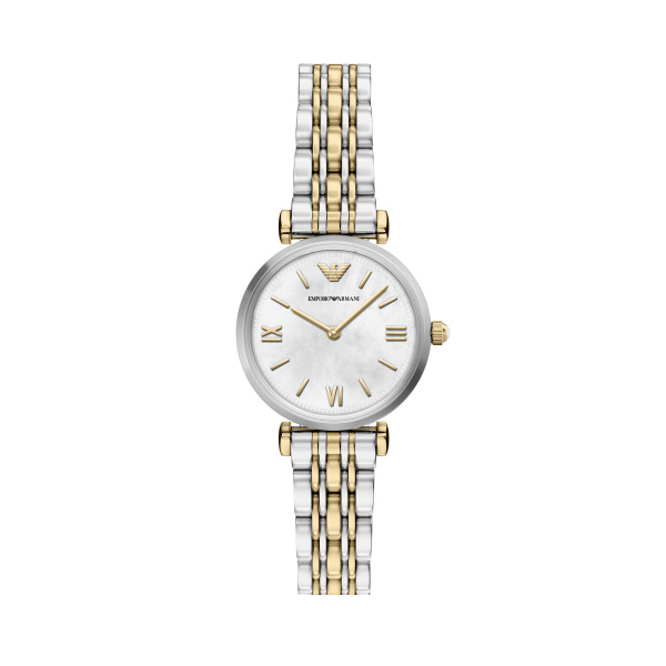 Armani dames pols horloge staal met stalen band uit de Gianni T/Bar Collectie. 3 ATM waterdicht.