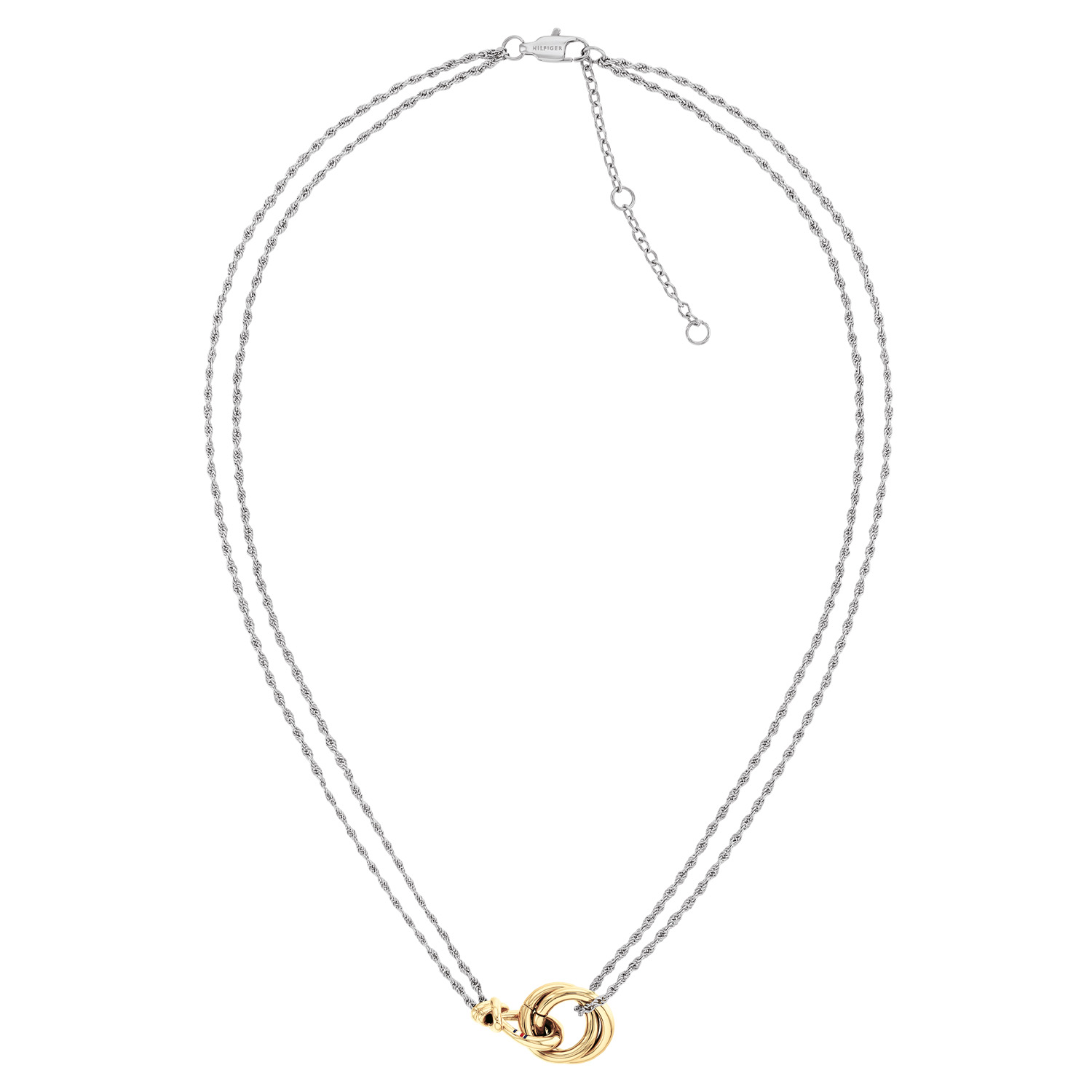 Tommy Hilfiger Jewels TJ2780989 Ketting Dames Staal 46cm Bico
Deze ketting van Tommy Hilfiger uit de jewelry serie Nautical Knot met nr: TJ2780989 is een musthave voor je Tommy collectie. De stalen bicolor dames ketting heeft een dubbele zilverkleurige koordketting die met een lus om het middelpunt zit. Het middelpunt is een goudkleurige scheepsknoop. Door een cartieslot en diverse tussenogen is de ketting op drie verschillende lengtes te dragen. De totale lengte van deze speelse ketting is 46cm. Erg goed te combineren met andere sieraden uit deze serie van Tommy Hilfiger.

Het merk:
Tommy Hilfiger is wereldwijd &eacute;&eacute;n van de grootste designer lifestyle merken en is internationaal bekend om haar classic American cool stijl. De sieraden zijn voor dames en heren met een eigen stijl, die niet bang zijn om dit aan de wereld te laten zien.

Specificaties:
- Ketting Bicolor
- Materiaal: Staal
- Lengte 46cm verstelbaar
- Dames sieraad