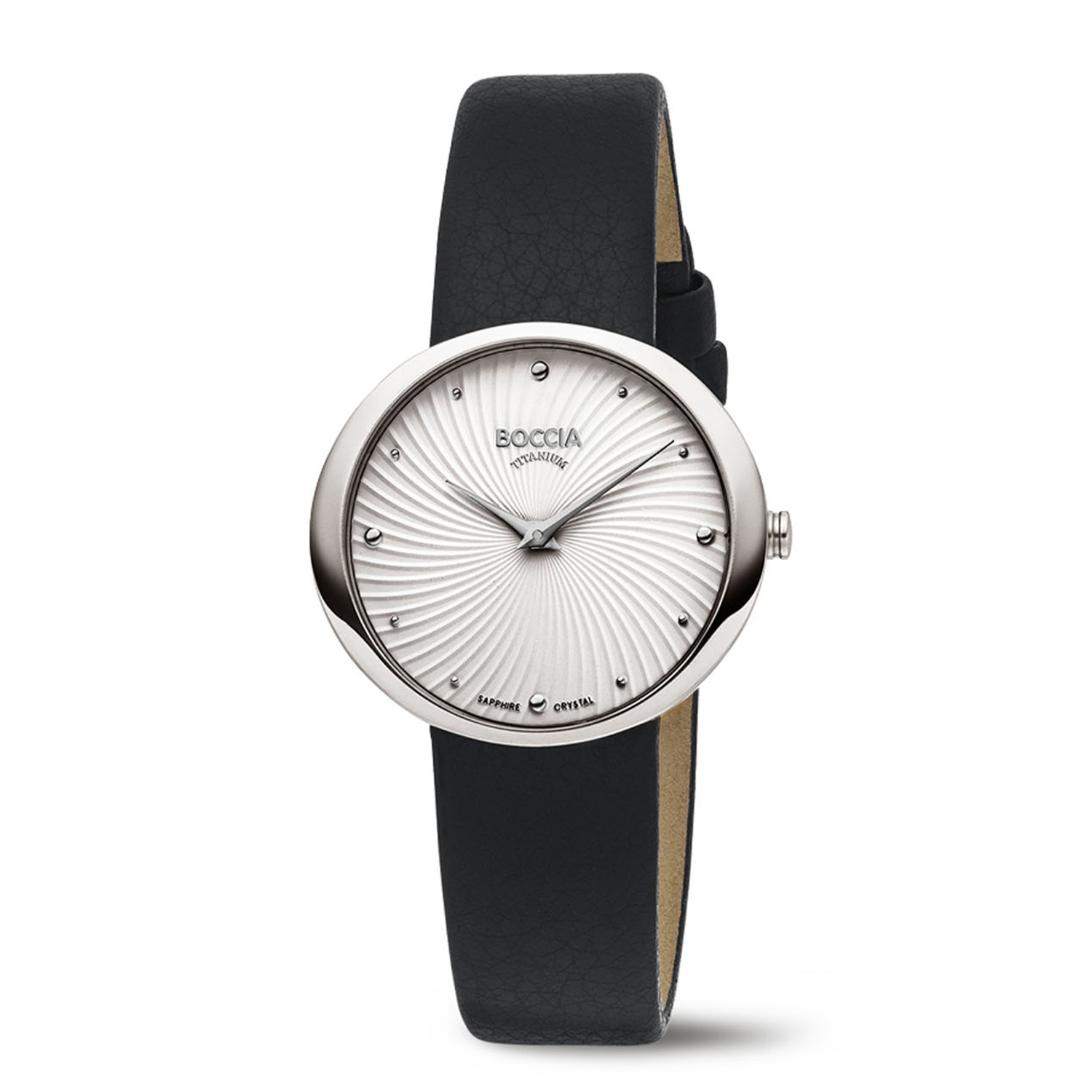 Boccia Titanium 3364-01 Dames 
Dit dameshorloge van Boccia heeft een klassieke uitstraling. De 3364-01 heeft een ronde titanium horlogekast met een diameter van 32mm met een witte bewerkte wijzerplaat met een fijne uursaanduiding. Aan de titanium kast zit een zwarte lerenband met een gespsluiting. Het horloge heeft een saffierglas en is 5ATM. Of je nu klassiek of chique gekleed gaat, dit horloge past bij elke outfit en iedere gelegenheid!

HET MERK
Boccia Titanium is het titanium merk van Nederland, dat zijn oorsprong in Duitsland vindt en is opgericht in het jaar 1992. Ontwikkeld door internationale ontwerpers. Alle titanium componenten van de BOCCIA TITANIUM collectie zijn gemaakt van 99,7% puur titanium; het bijzondere materiaal. Het is licht in gewicht, neemt de temperatuur van de huid aan en is zeer huidvriendelijk. Bovendien is het corrosie- en temperatuurbestendig.

SPECIFICATIES
- Saffierglas
- Ronde titanium horlogekast, &Oslash; 32mm
- Zwarte lerenband
- Witte wijzerplaat 
- 5ATM