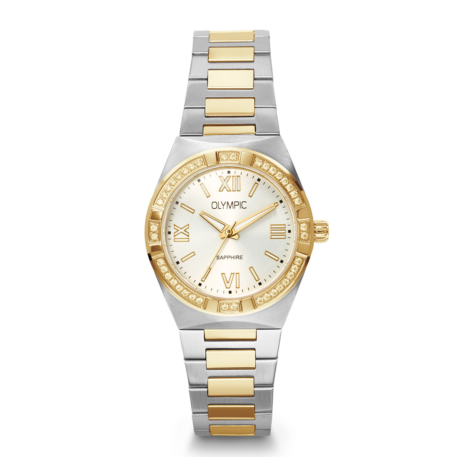 Olympic OL73DSS006B Shine Horloge Dames Staal 29mm 
Dit unieke Olympic model met artikelnummer: OL73DSS006B is een chique dameshorloge. Het horloge heeft een stalen ronde kast met een opvallende goudkleurige bezel en een zilverkleurige sunray wijzerplaat met strepen en romeinse cijfers. Aan de kast zit een stalen bicolor schakelband met een vouwsluiting. Het horloge heeft een saffierglas, een doorsnee van 29mm en is 5ATM.

Het merk:
Een mooi horloge hoeft niet duur te zijn! Het Nederlandse horlogemerk Olympic levert stoere chronografen, slimline series, digitale uurwerken en elegante dameshorloges. De prijs-kwaliteitverhouding staat bij Olympic hoog in het vaandel met prijzen die uiteenlopen van &euro; 34,95 tot en met &euro; 169,00.

100% Nederlands ontwerp, waterdicht en standaard 3 jaar fabrieksgarantie.

Specificaties:
- Ronde kast 29mm
- Zilverkleurige wijzerplaat
- Stalen bicolor schakelband
- 5ATM 
- Standaard 3 jaar fabrieksgarantie
- Saffierglas