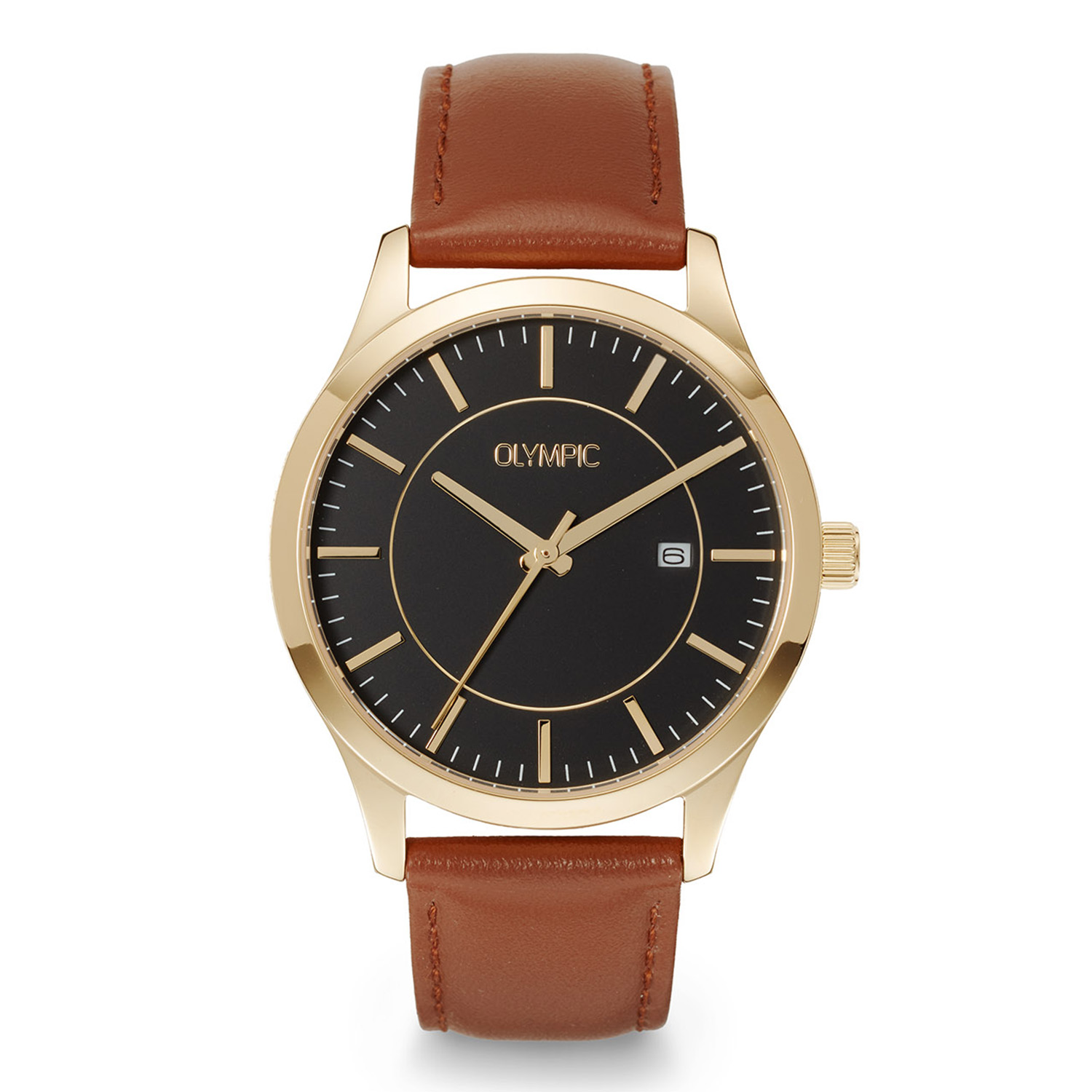 Olympic OL80HDL001 Damian Horloge Heren Staal 40mm 
Dit unieke Olympic model met artikelnummer: OL80HDL001 is een klassiek herenhorloge. Het horloge heeft een goudkleurige stalen kast met een gladde bezel en een matte zwarte wijzerplaat met een datum en fijne uursaanduiding. Aan de kast zit een bruine lerenband met een gespsluiting. Het horloge heeft een mineraalglas, een doorsnee van 40mm en is 5ATM.

Het merk:
Een mooi horloge hoeft niet duur te zijn! Het Nederlandse horlogemerk Olympic levert stoere chronografen, slimline series, digitale uurwerken en elegante dameshorloges. De prijs-kwaliteitverhouding staat bij Olympic hoog in het vaandel met prijzen die uiteenlopen van &euro; 34,95 tot en met &euro; 169,00.

100% Nederlands ontwerp, waterdicht en standaard 3 jaar fabrieksgarantie.

Specificaties:
- Ronde kast &Oslash; 40mm
- Zwarte wijzerplaat
- Bruine lerenband
- 5ATM
- Standaard 3 jaar fabrieksgarantie
- Mineraalglas