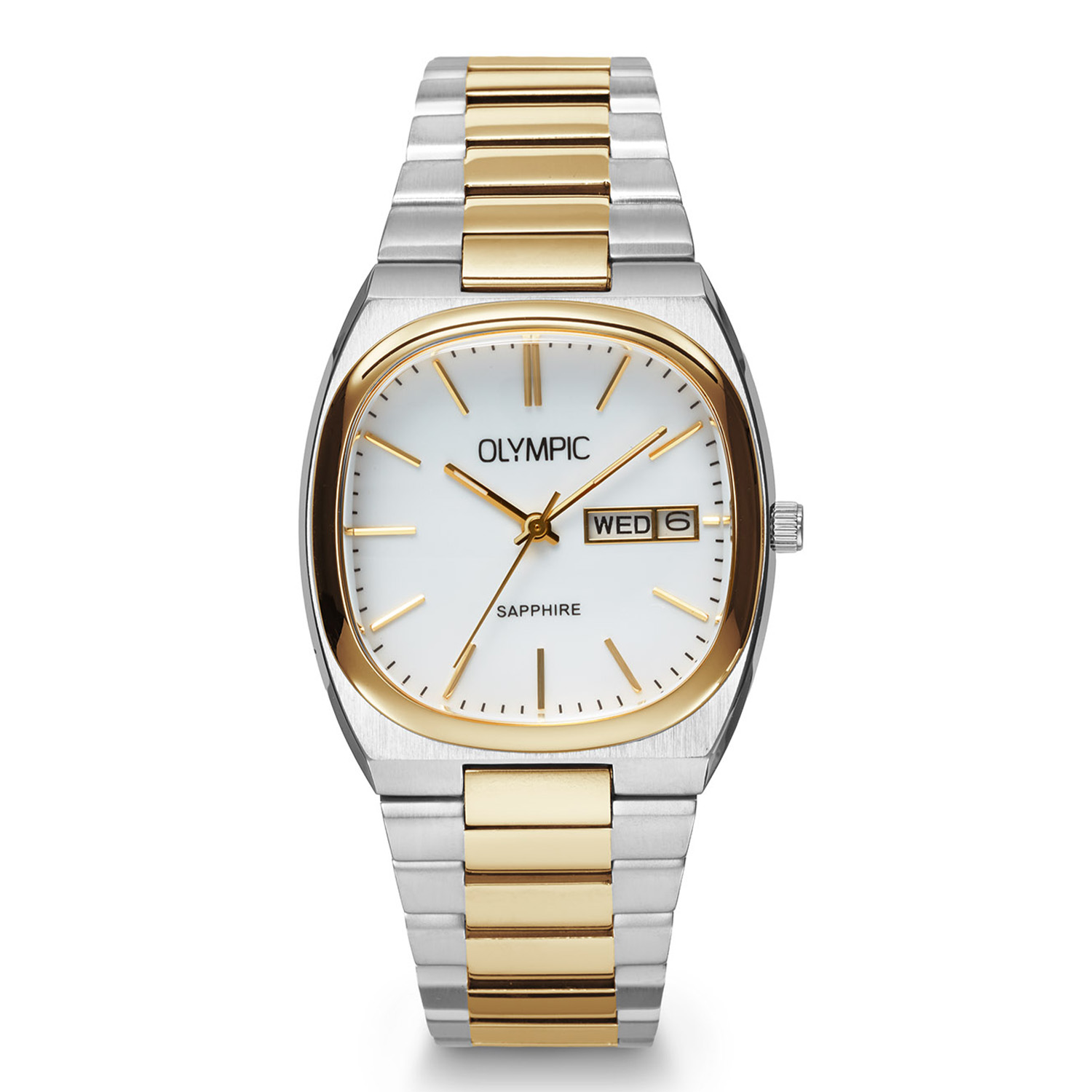 Olympic OL89HSS084B Revival Horloge Heren Staal 36mm 
Dit unieke Olympic model met artikelnummer: OL89HSS084B is een klasiek herenhorloge. Het horloge heeft een vierkante stalen kast met een gladde goudkleurige bezel en een witte wijzerplaat met een dag en datum aanduiding. Aan de kast zit een fijne stalen bicolor schakelband met een vouwsluiting. Het horloge heeft een saffierglas, een doorsnee van 36mm en is 5ATM.

Het merk:
Een mooi horloge hoeft niet duur te zijn! Het Nederlandse horlogemerk Olympic levert stoere chronografen, slimline series, digitale uurwerken en elegante dameshorloges. De prijs-kwaliteitverhouding staat bij Olympic hoog in het vaandel met prijzen die uiteenlopen van &euro; 34,95 tot en met &euro; 169,00.

100% Nederlands ontwerp, waterdicht en standaard 3 jaar fabrieksgarantie.

Specificaties:
- Vierkante kast &Oslash; 36mm
- Witte wijzerplaat
- Stalen bicolor schakelband
- 5ATM
- Standaard 3 jaar fabrieksgarantie
- Saffierglas
