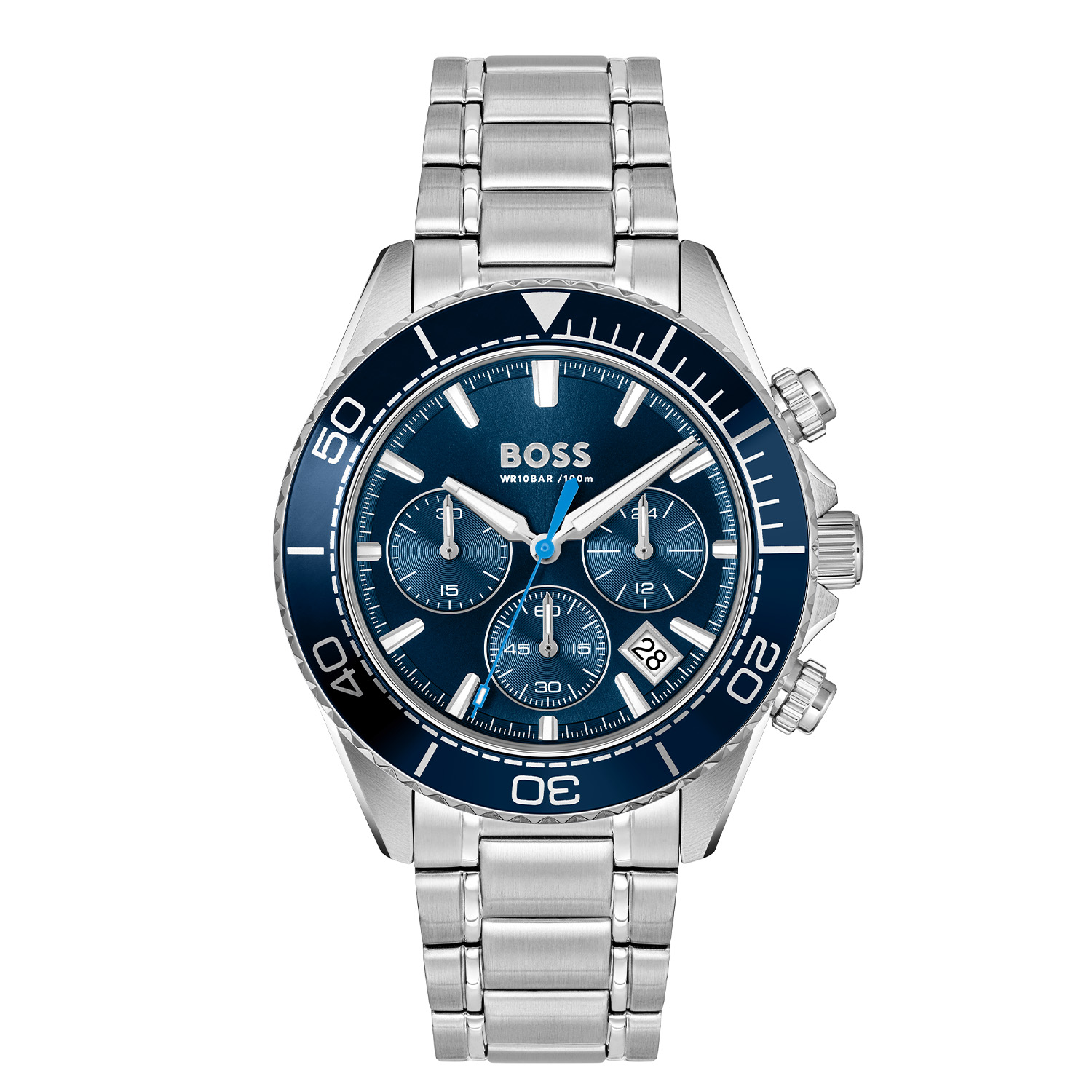 BOSS HB1514322 SEALINER 44mm
Dit BOSS horloge uit de SEALINER serie met artikelnr: HB1514322 heeft een sportieve uitstraling. Het gaat niet alleen om de tijd, maar ook om elk moment te grijpen en er je eigen draai aan te geven. Wees je eigen baas, bepaal je eigen tempo en ga ervoor. Het herenhorloge valt op door zijn stalen horlogekast met een bezel met een tachymeter en zijn blauwe sunray wijzerplaat met een chronograaf en een datum. Opvallend zijn de wijzers door de lumibrite en de strepen gevuld met lumibrite. Aan de kast zit een stalen schakelband met een vouwsluiting. Het horloge heeft een doorsnee van 44mm, een mineraalglas en is 10ATM. 

HET MERK:
HUGO BOSS is afgestemd op levensstijlen waar het gaat om kwaliteit en precisie. Het wereldwijde fashionlabel is verdeeld in twee merken: BOSS en HUGO. Het merk BOSS biedt geavanceerde, moderne horloges gericht op kwaliteit en design om een onberispelijke look te cre&euml;ren &ndash; of het nu zakelijk, casual of sportief is. De horloge collectie van BOSS is perfect afgestemd op levensstijlen waar het gaat om kwaliteit en precisie. BOSS is op maat gemaakt in een onberispelijke stijl.

Blijf stijlvol bij de tijd. Voor de BOSS-vrouw is stijl het handelsmerk en draait alles om
details. Breng uw look naar een hoger niveau met onze nieuwe en kenmerkende horlogecollectie.

SPECIFICATIES:
- Mineraalglas
- Ronde kastvorm, &Oslash; 44mm
- Stalen horlogekast
- Blauwe wijzerplaat
- Stalen schakelband
- Chronograaf en datum
- 10ATM