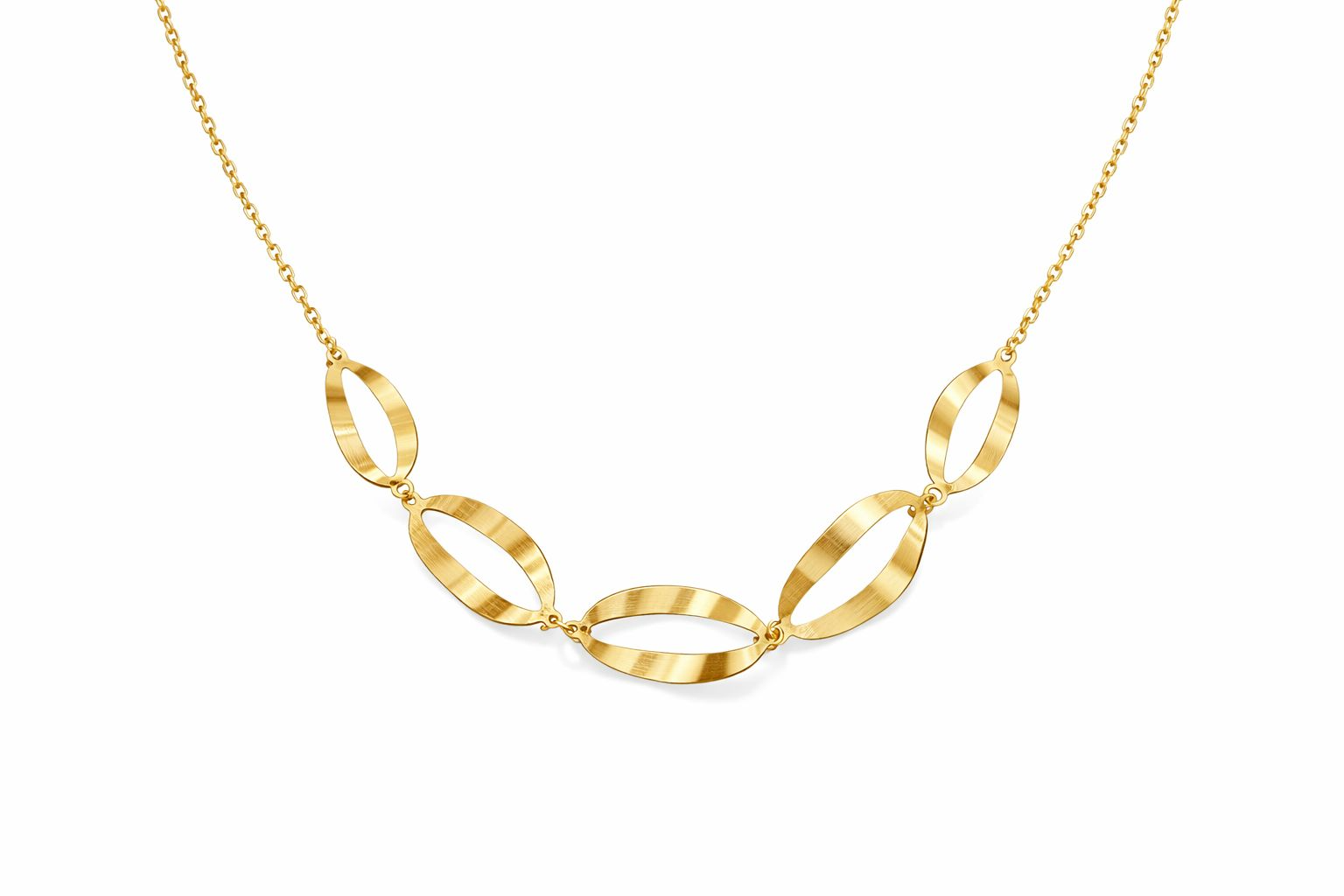14 krt gouden fantasie collier. De lengte van het collier is 42-45cm.
Het collier kan op verschillende lengtes gedragen worden