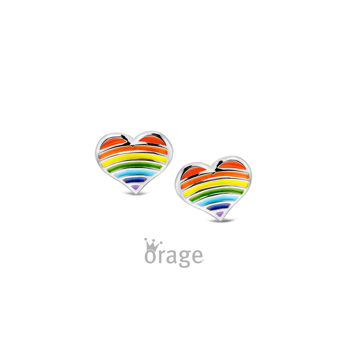 Oorringen hart multi color 925 rh (V/16)