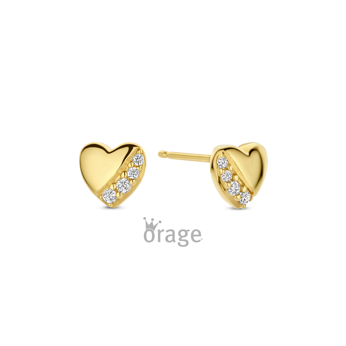 Oorringen hart verguld geel goud CZ (V/16)