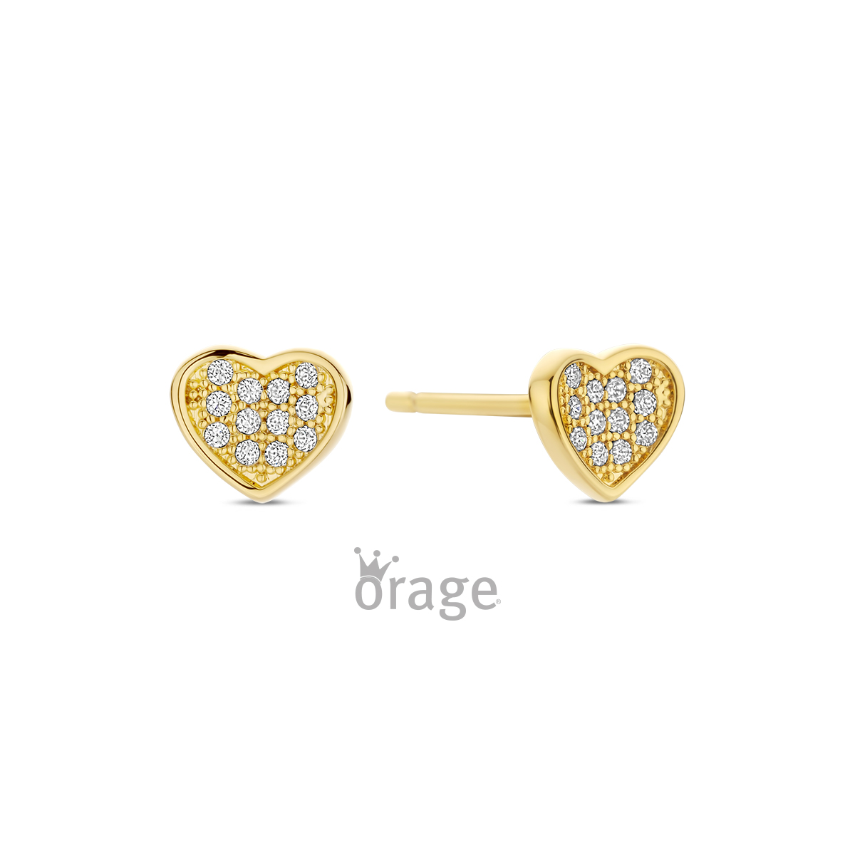 Oorringen hart verguld geel goud CZ (V/16)