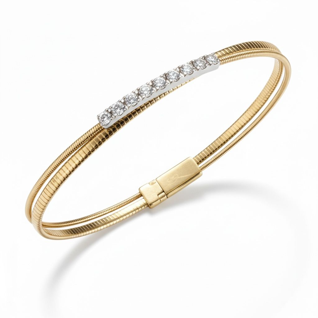 14 karaat geelgouden armband met slangen schakel en 10 briljantjes met een totaal van 0.31 caraat.